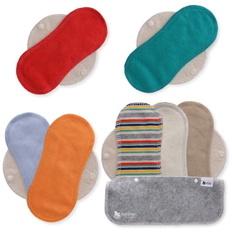 Wiederverwendbare Slipeinlagen aus Bio-Baumwolle mit Flügeln, 7er-Pack (normaler Ausfluss) – einfarbig (weiße Flügel)