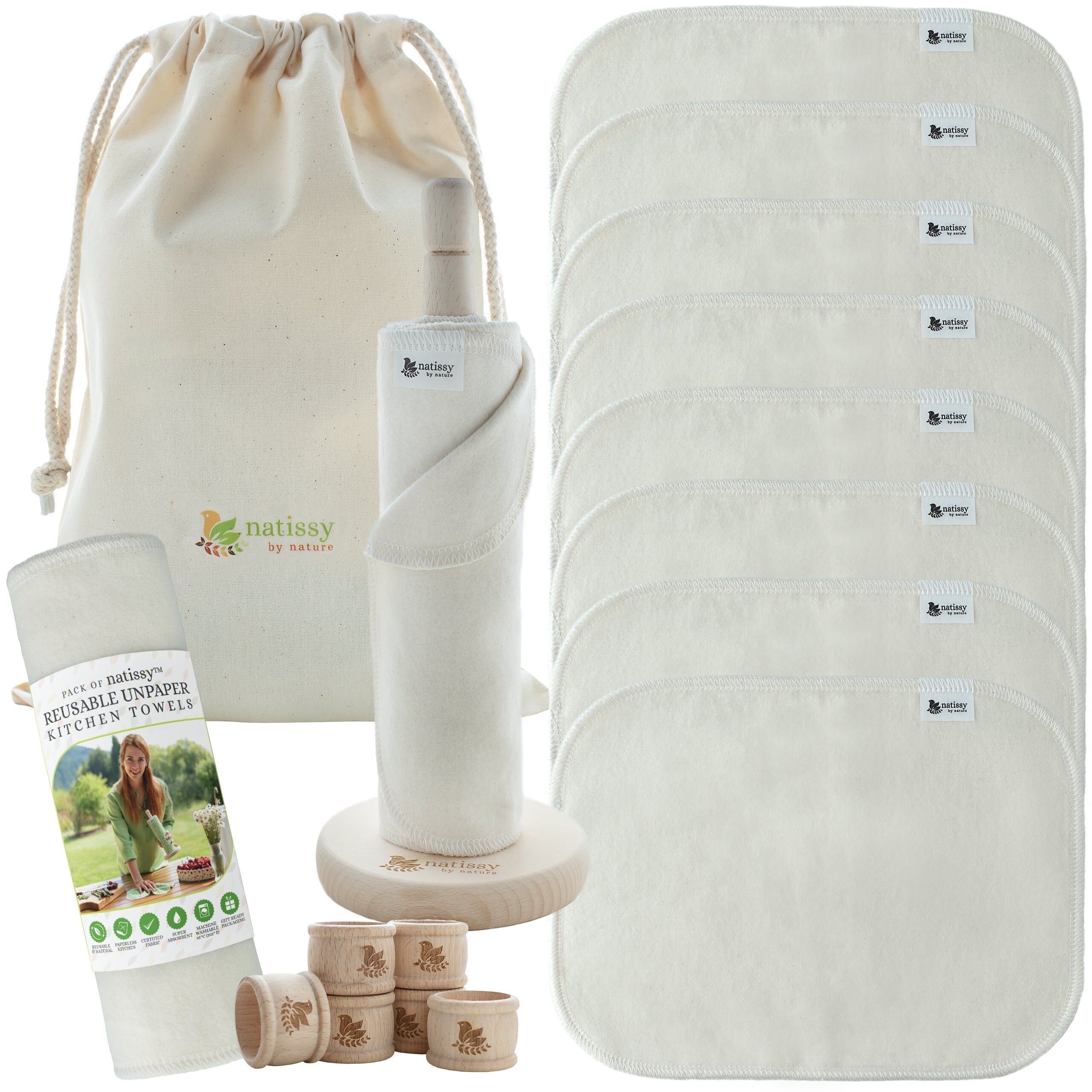 Wiederverwendbare papierlose Küchentücher, zertifizierte Baumwolle, 10er-Rolle – natürlich, ungebleicht