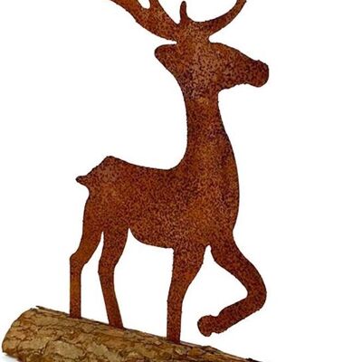 Rusty reindeer on wooden beam