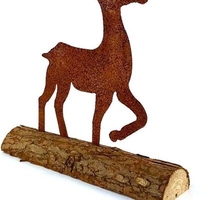 Rusty reindeer on wooden beam