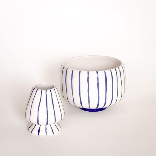 Matcha Set - blaue Streifen - handbemalt