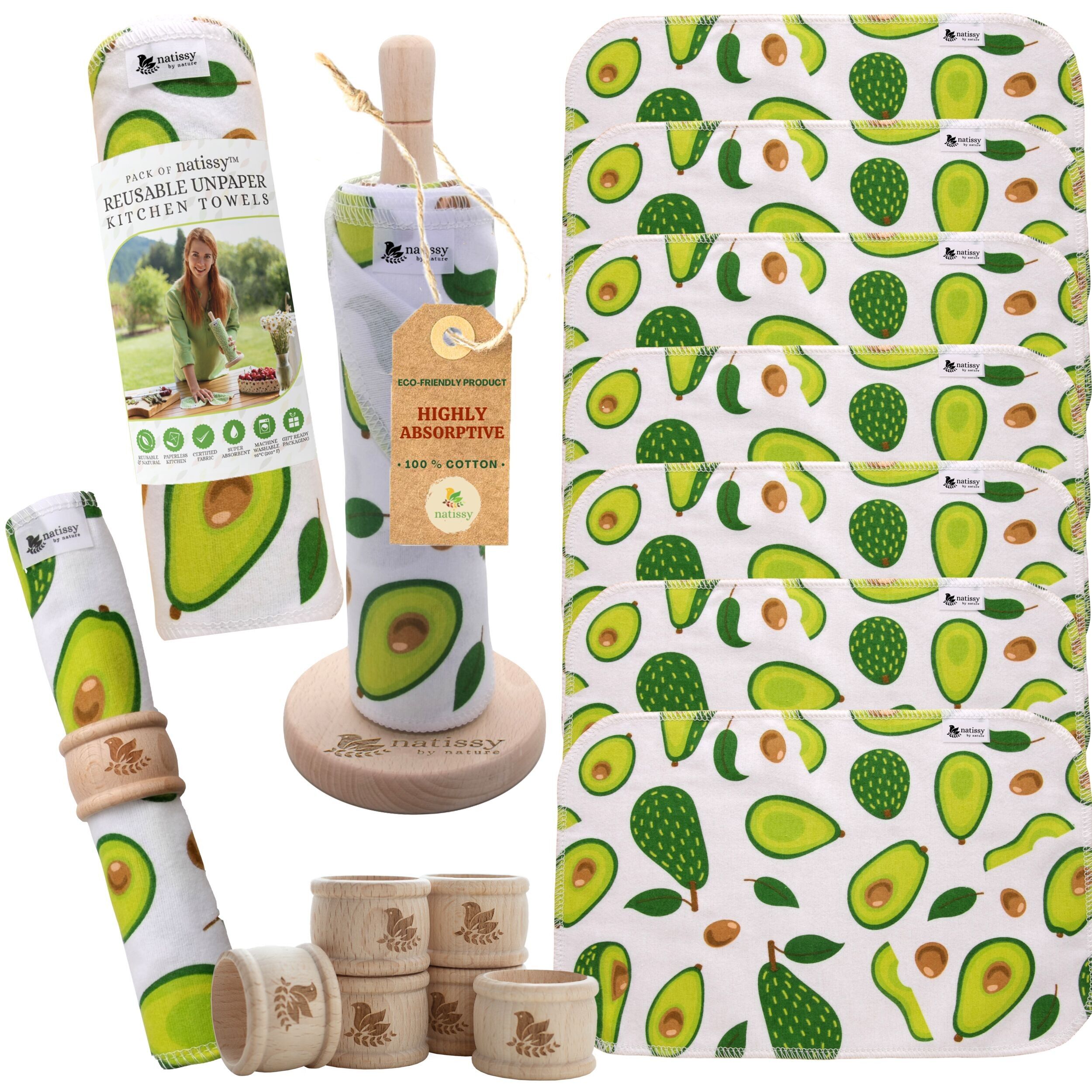 Wiederverwendbare papierlose Küchentücher, zertifizierte Baumwolle, 10er-Rolle – Avocado
