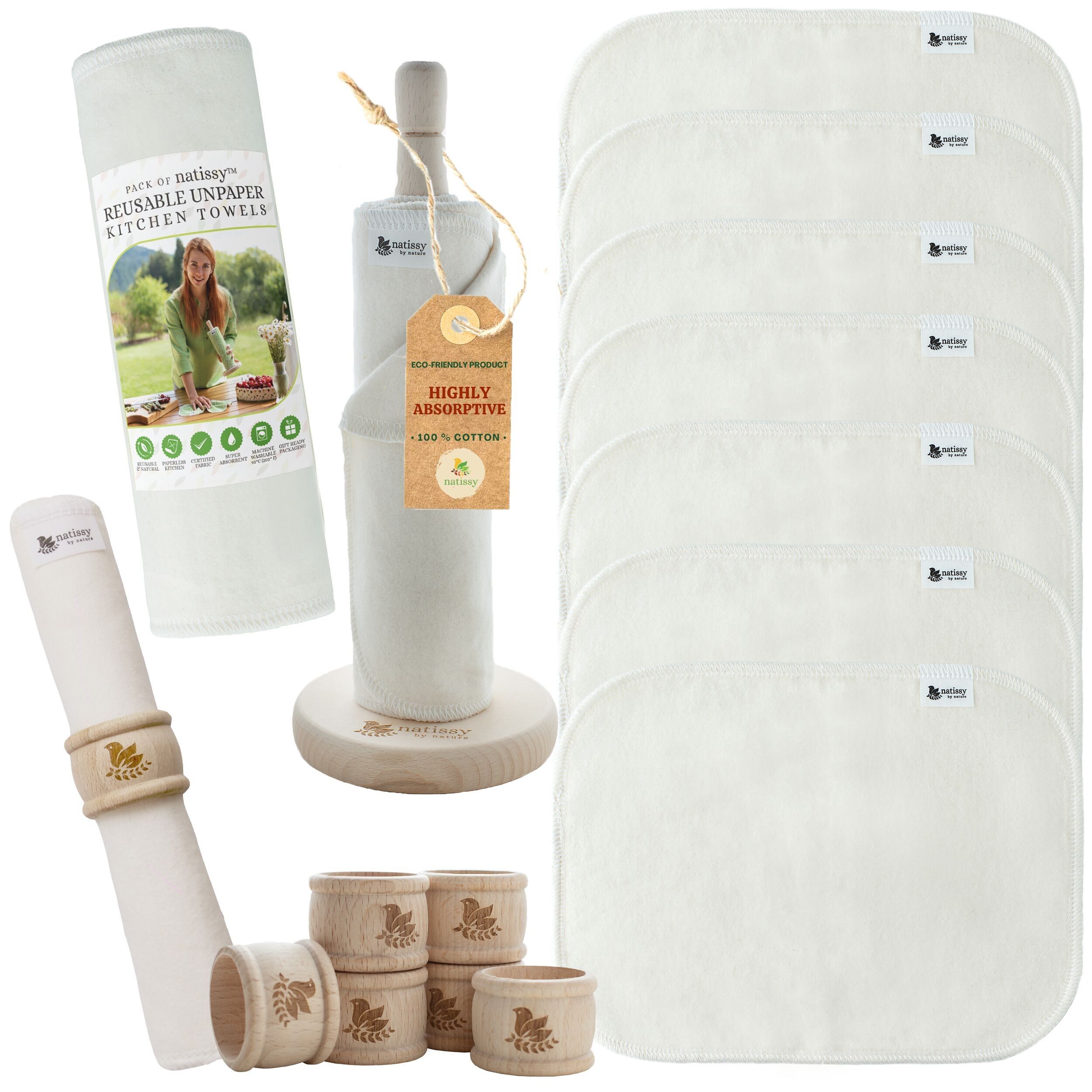 Wiederverwendbare papierlose Küchentücher, zertifizierte Baumwolle, 10er-Rolle – Beige