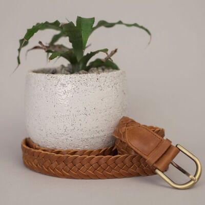 Winnie Leather Woven Belt Tan