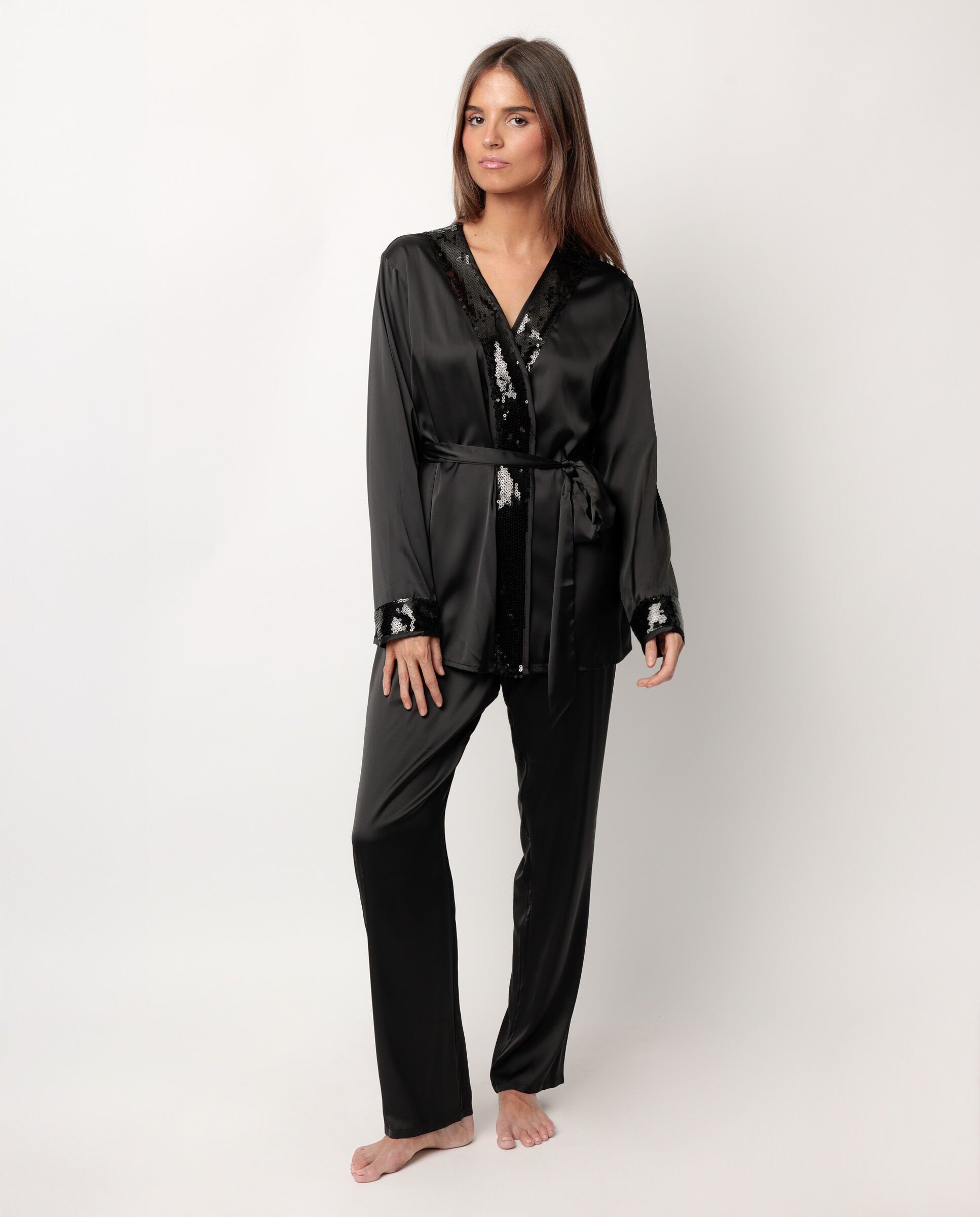 ADMAS LUXURY Glam Lux Pigiama a maniche lunghe incrociato in raso...