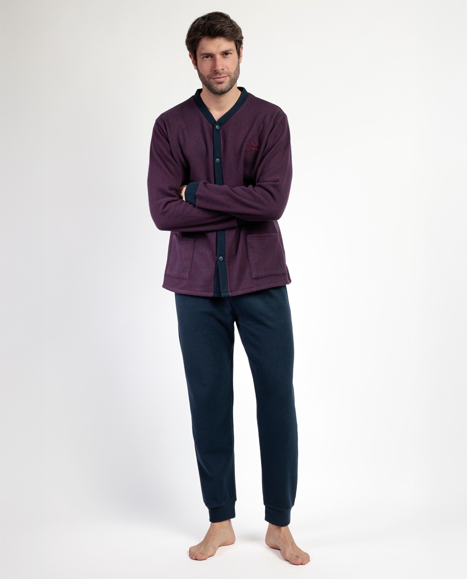 Pigiama ADMAS MAGNIFIC a maniche lunghe aperto con patta bordeaux per...