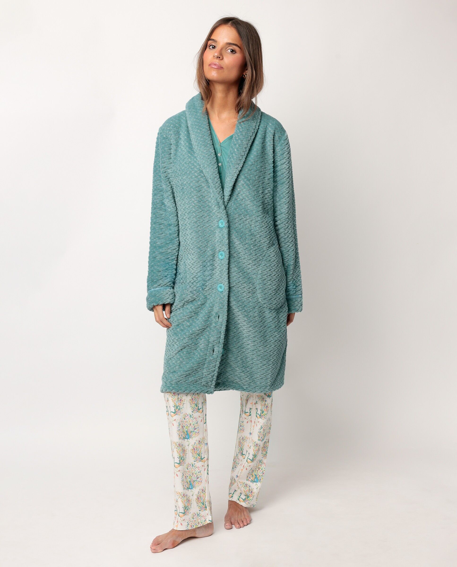 ADMAS CLASSIC Accappatoio caldo e morbido a maniche lunghe con motivo a pavone per...