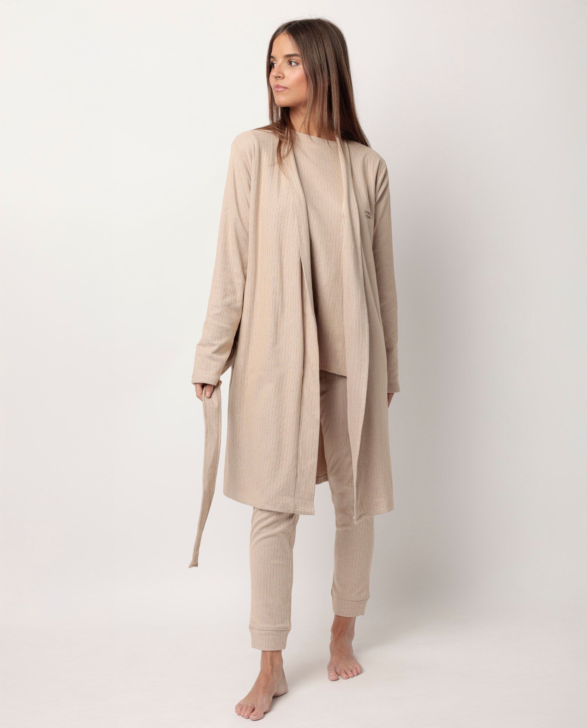 ADMAS HOME Damen-Bademantel mit langen Ärmeln und Rippenmuster, superweich