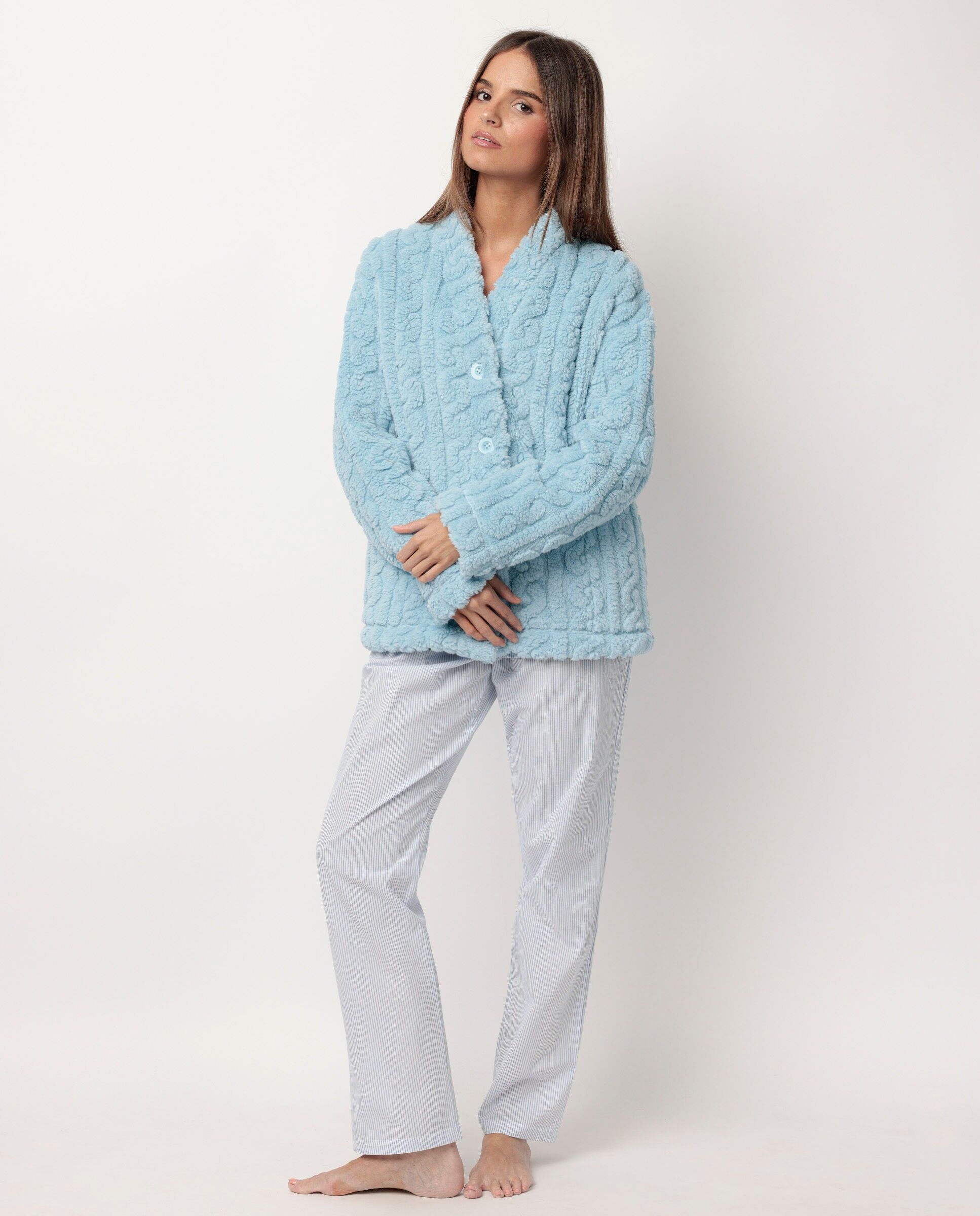 ADMAS HOME Warmer Damen-Bademantel mit langen Ärmeln und Ketten