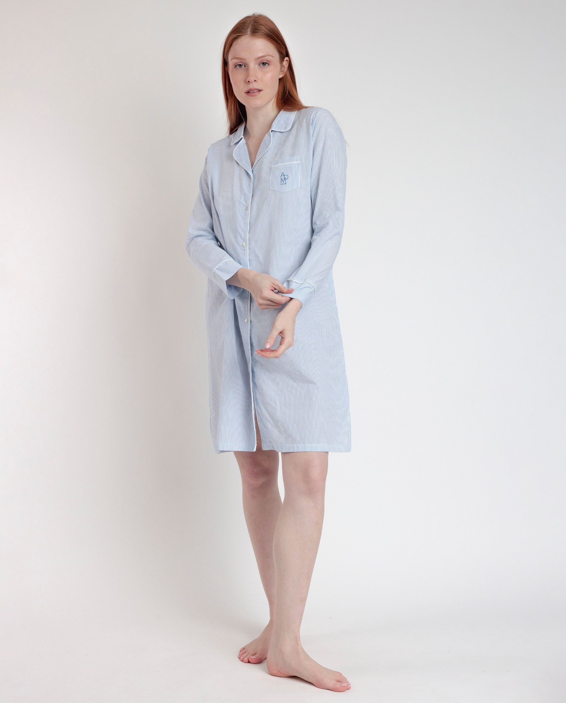 ADMAS HOME Camisole à manches longues en popeline ouverte à rayures...