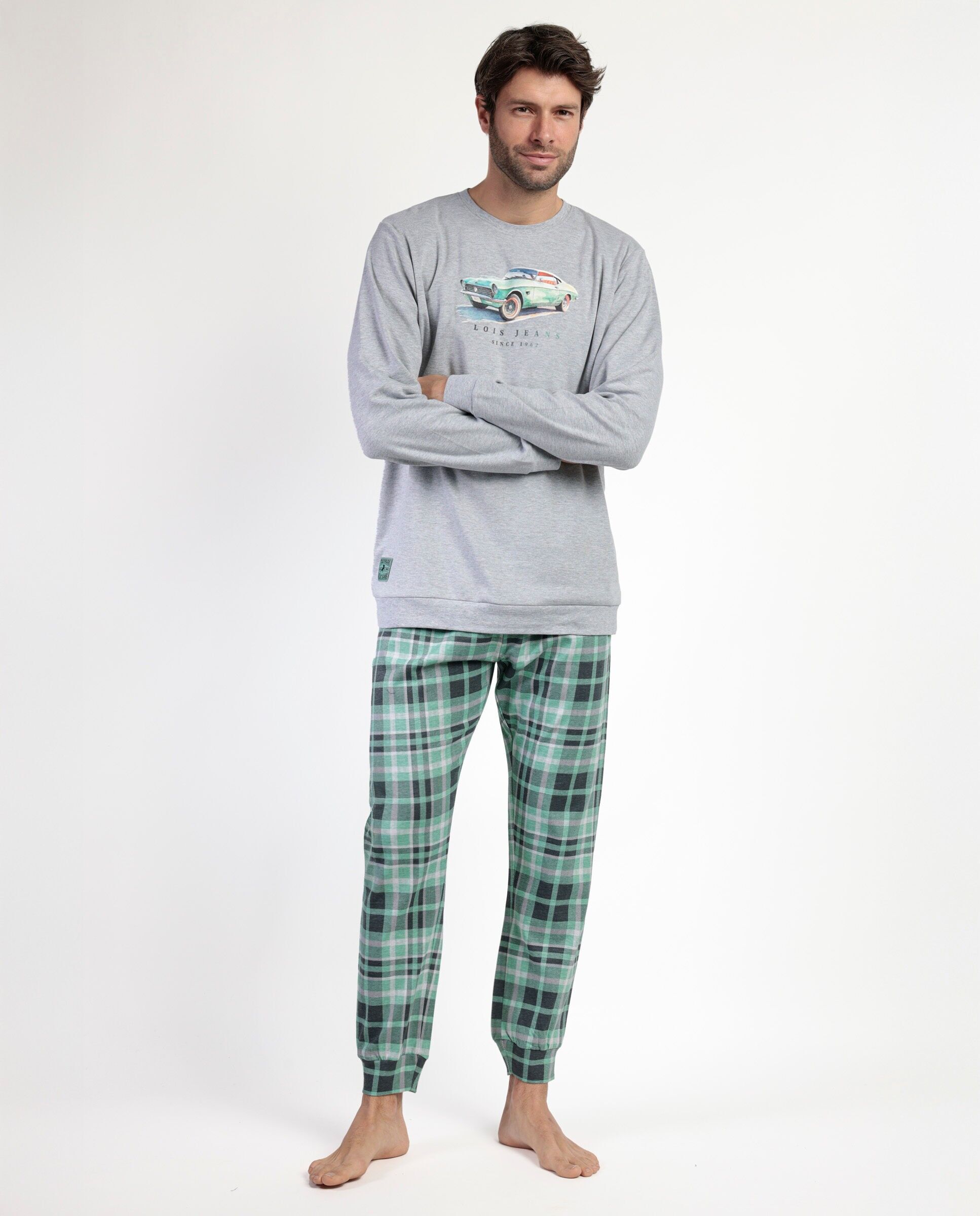 Pyjama en peluche à manches longues pour homme LOIS, motif voiture vintage