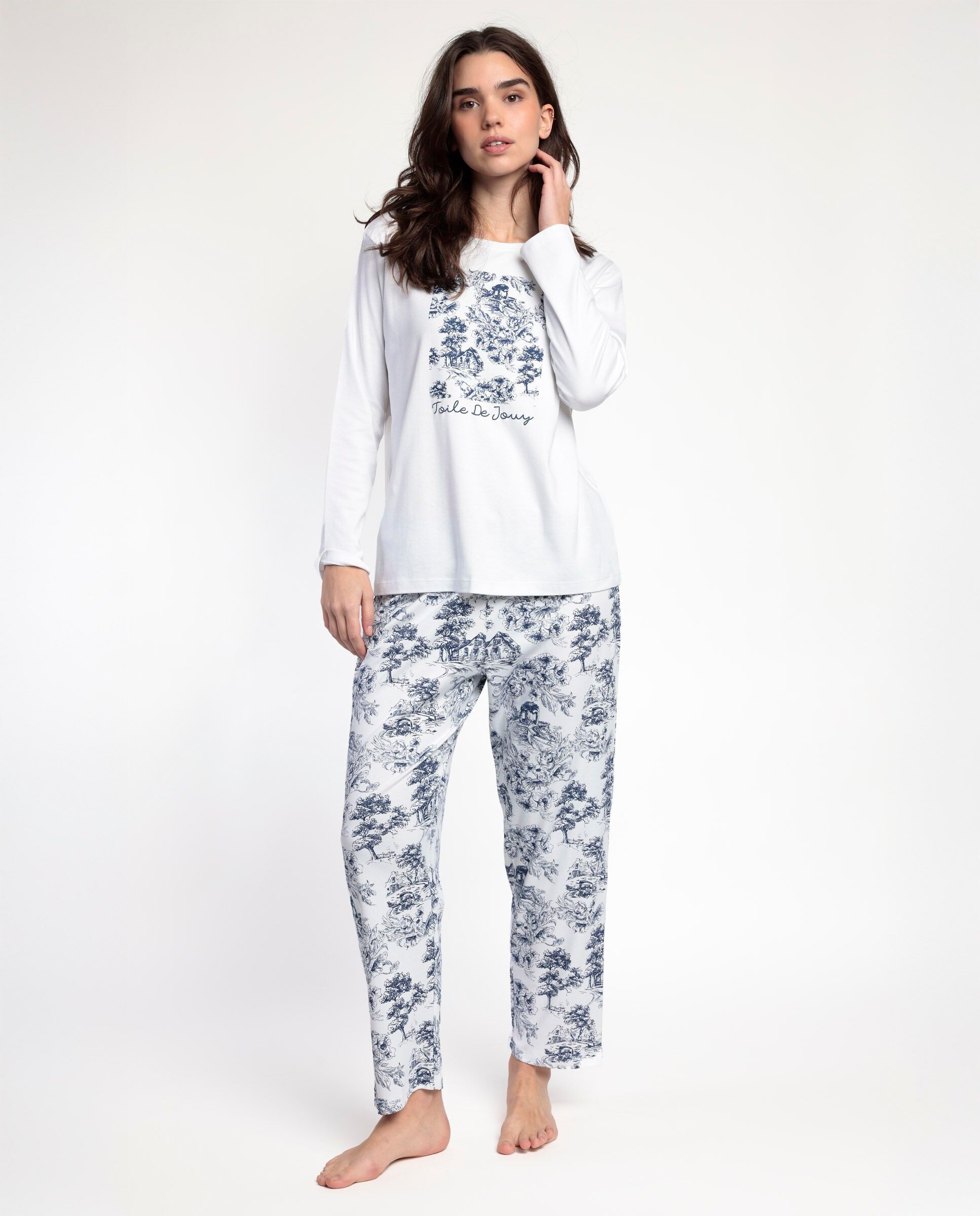 ADMAS CLASSIC Damen-Pyjama mit langen Ärmeln aus Toile De Jouy