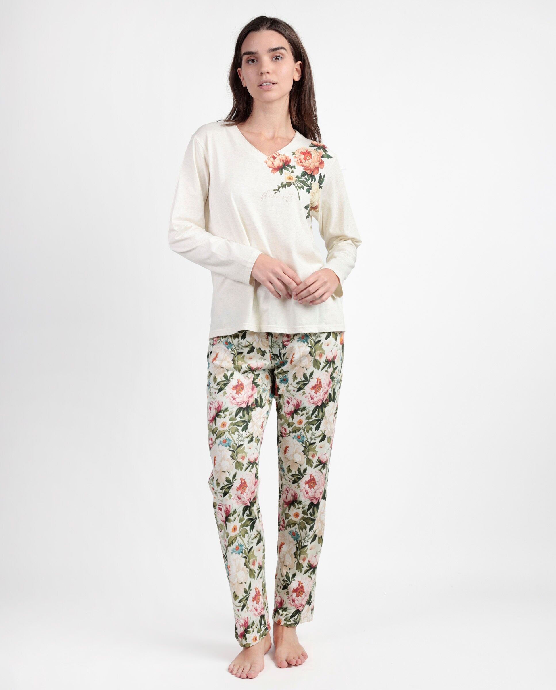 ADMAS GARDEN Damen-Pyjama mit langen Ärmeln aus Cretonne