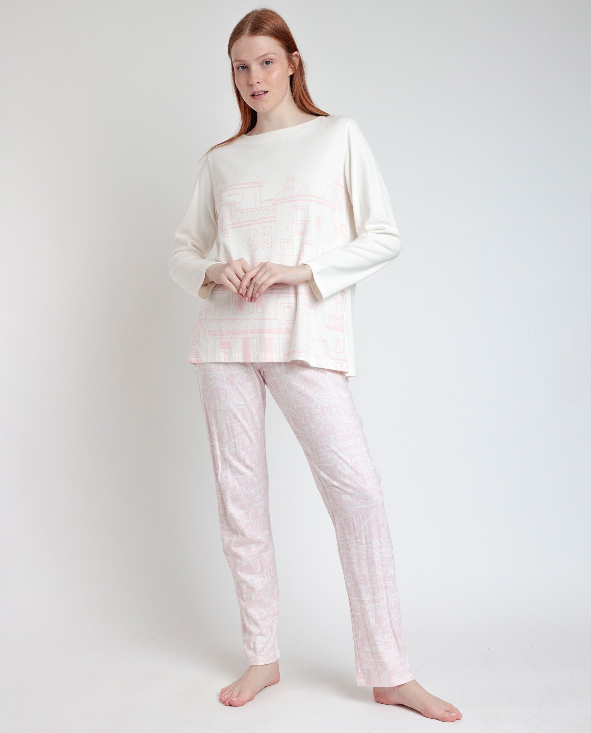 ADMAS Damen-Schlafanzug „La Vie Est Belle“ mit langen Ärmeln