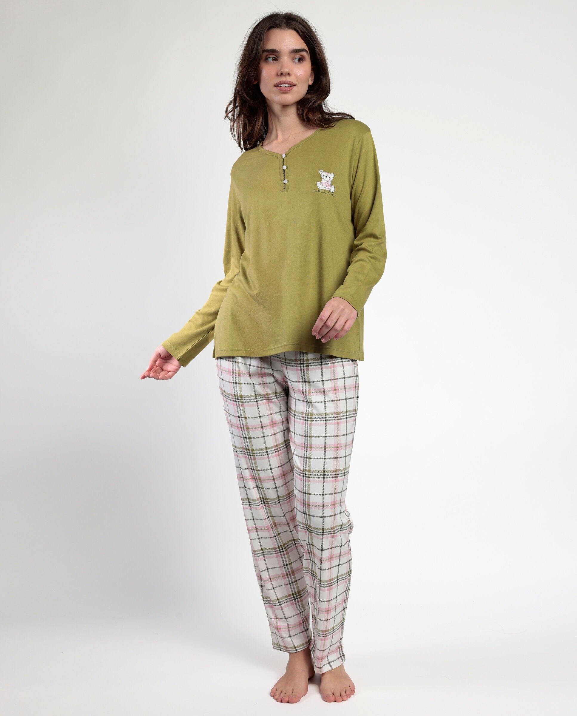 ADMAS Damen Smile Everyday Pyjama mit langen Ärmeln und Knopfleiste