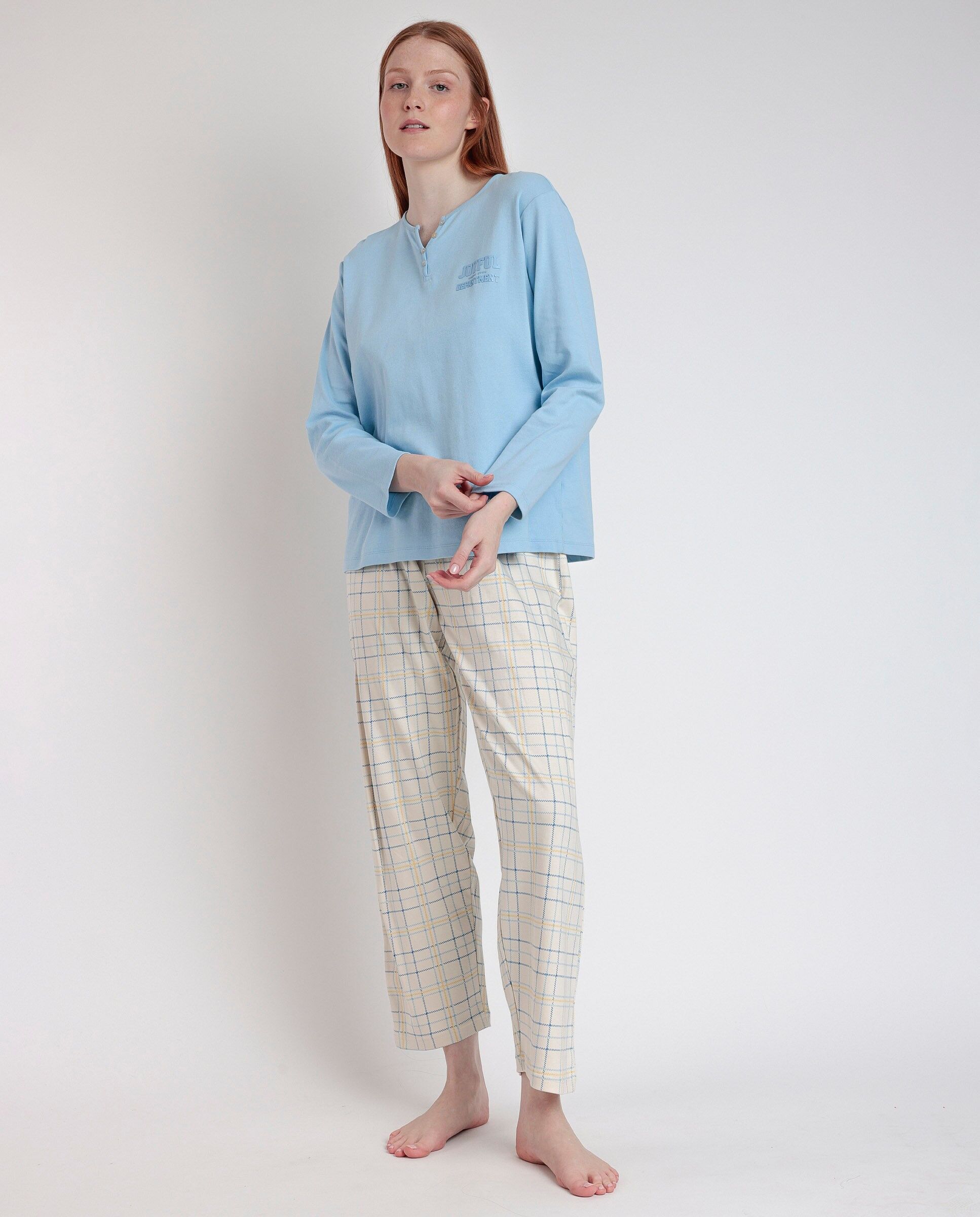 ADMAS Joyful Department Damen-Pyjama mit langen Ärmeln und Knopfleiste