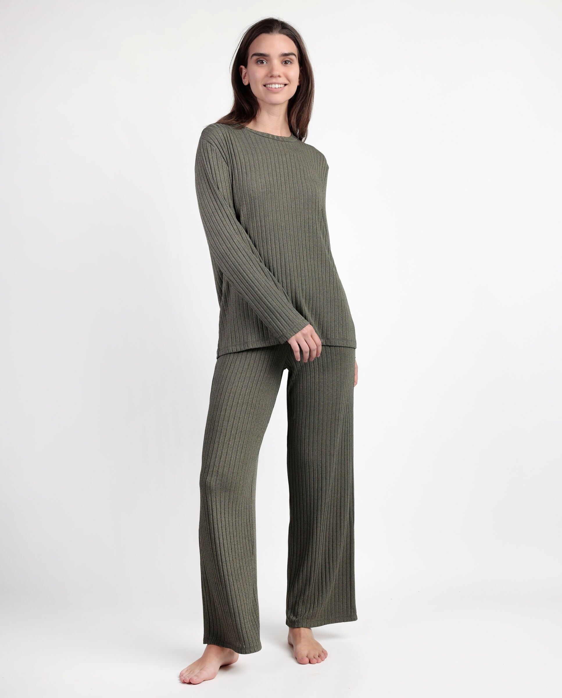 ADMAS HOME Damen-Trainingspyjama mit langen Ärmeln und Rippenmuster