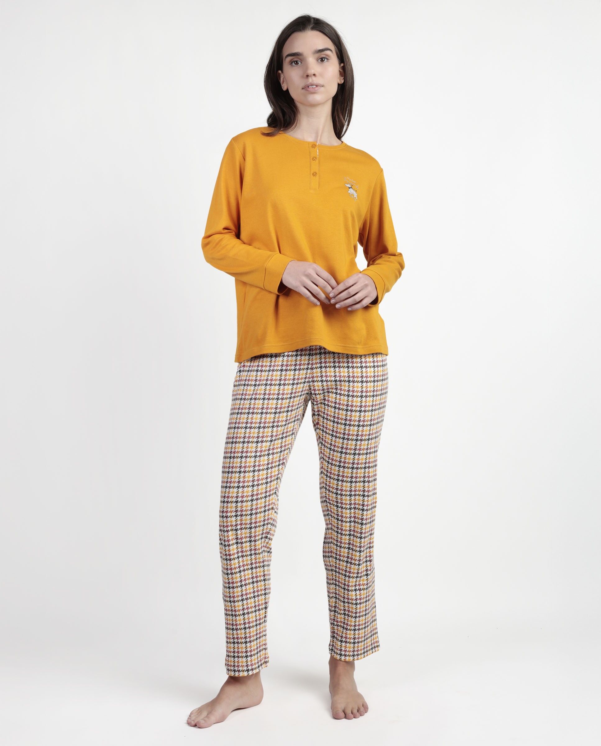 ADMAS Damen-Schlafanzug „Lou Lou Returns“ mit langen Ärmeln und Knopfleiste