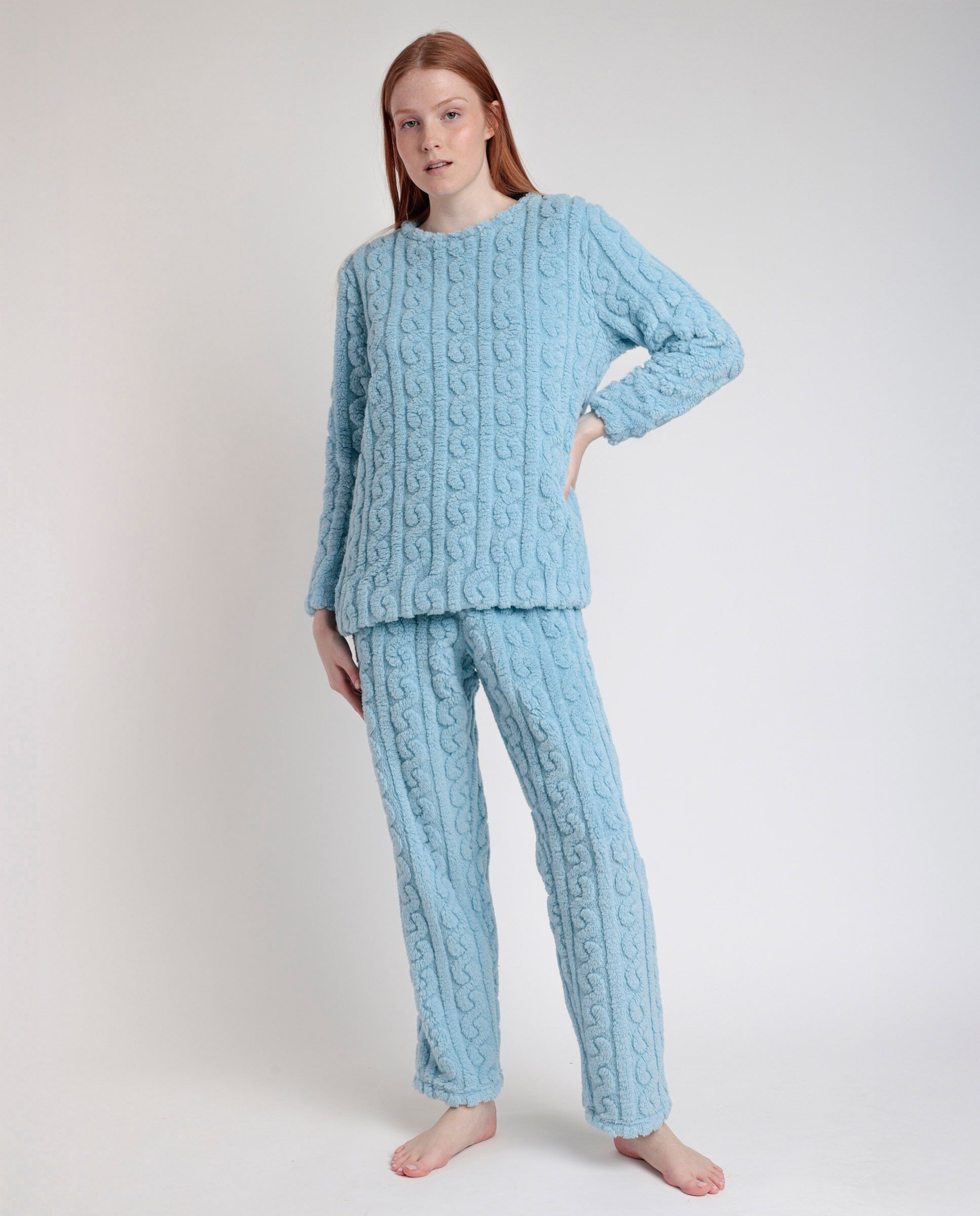 ADMAS HOME Warmer Langarm-Schlafanzug mit Kettenmuster für Zuhause...