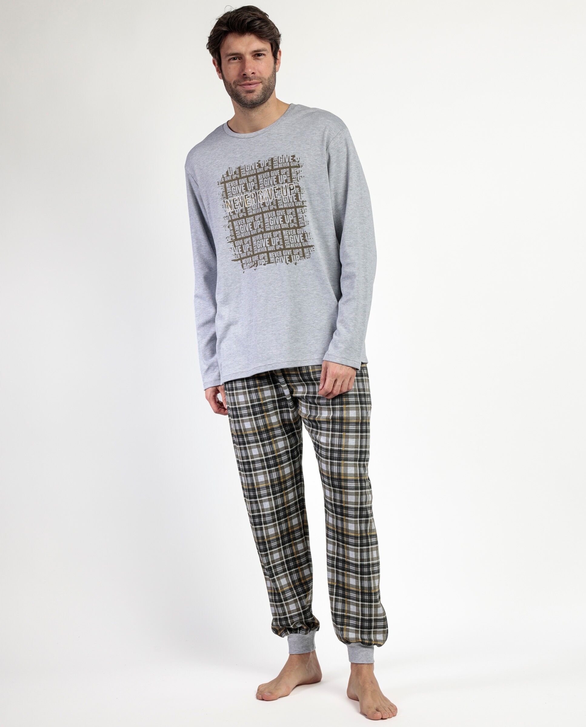 ADMAS Herren-Pyjama „Never Give Up“ mit langen Ärmeln