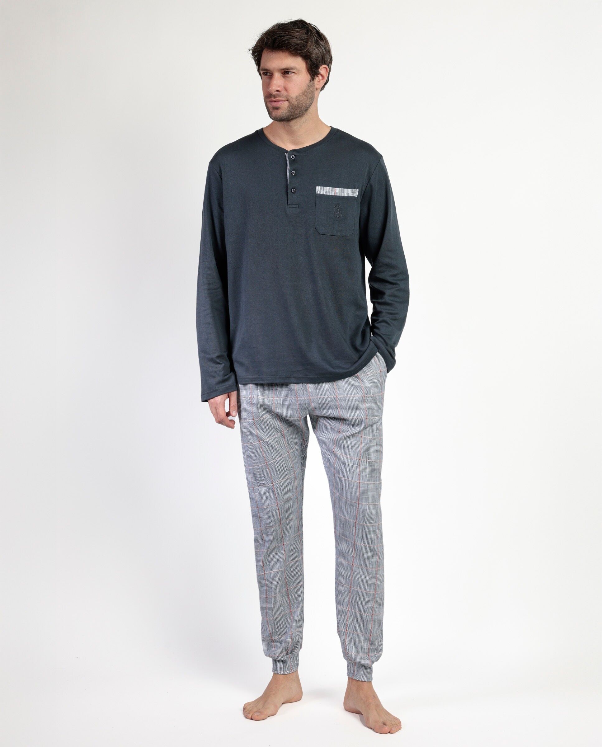 ADMAS CLASSIC Herren-Pyjama Harris mit langen Ärmeln und Knopfleiste