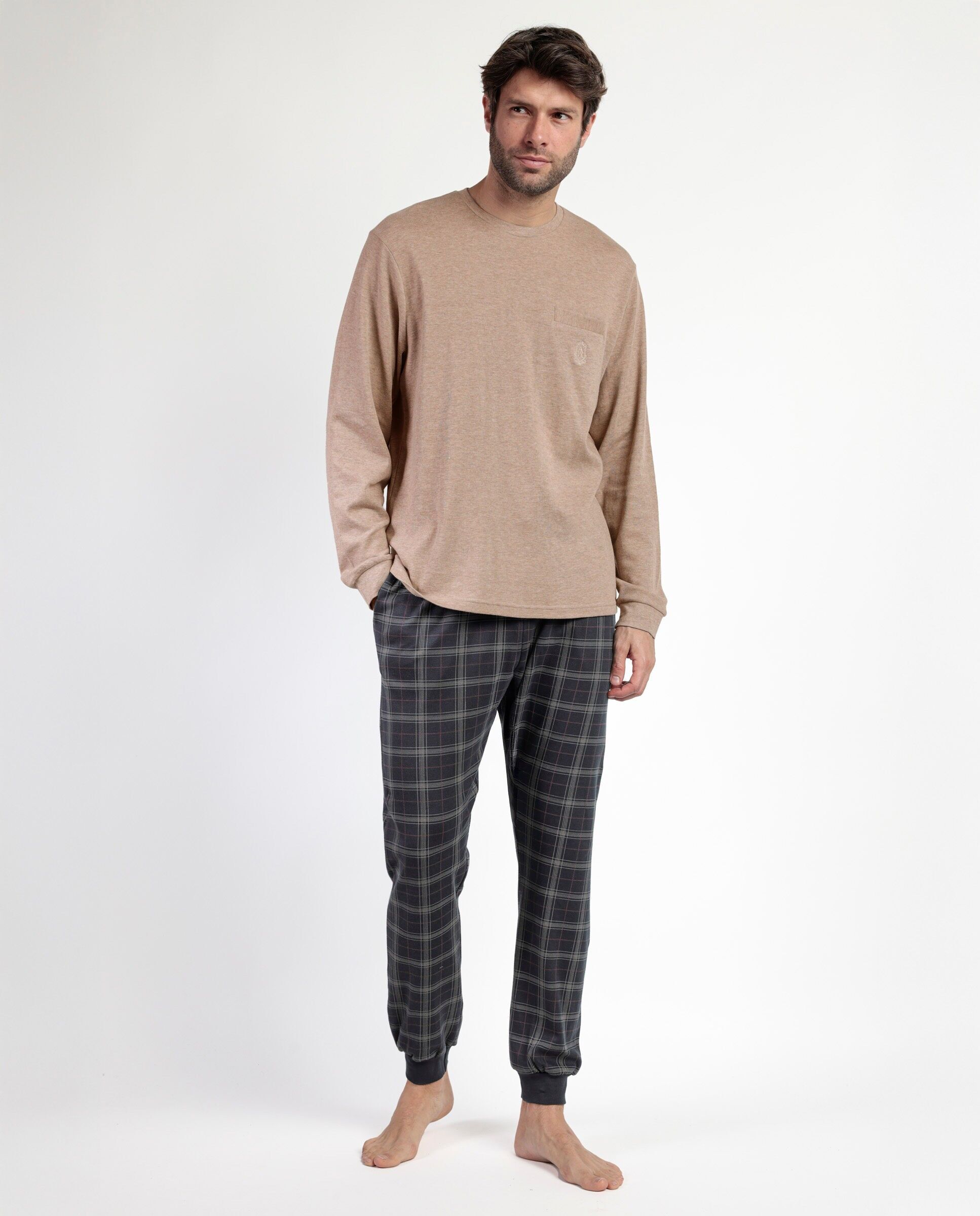 ADMAS CLASSIC Herren-Pyjama mit langen Ärmeln in Zimt