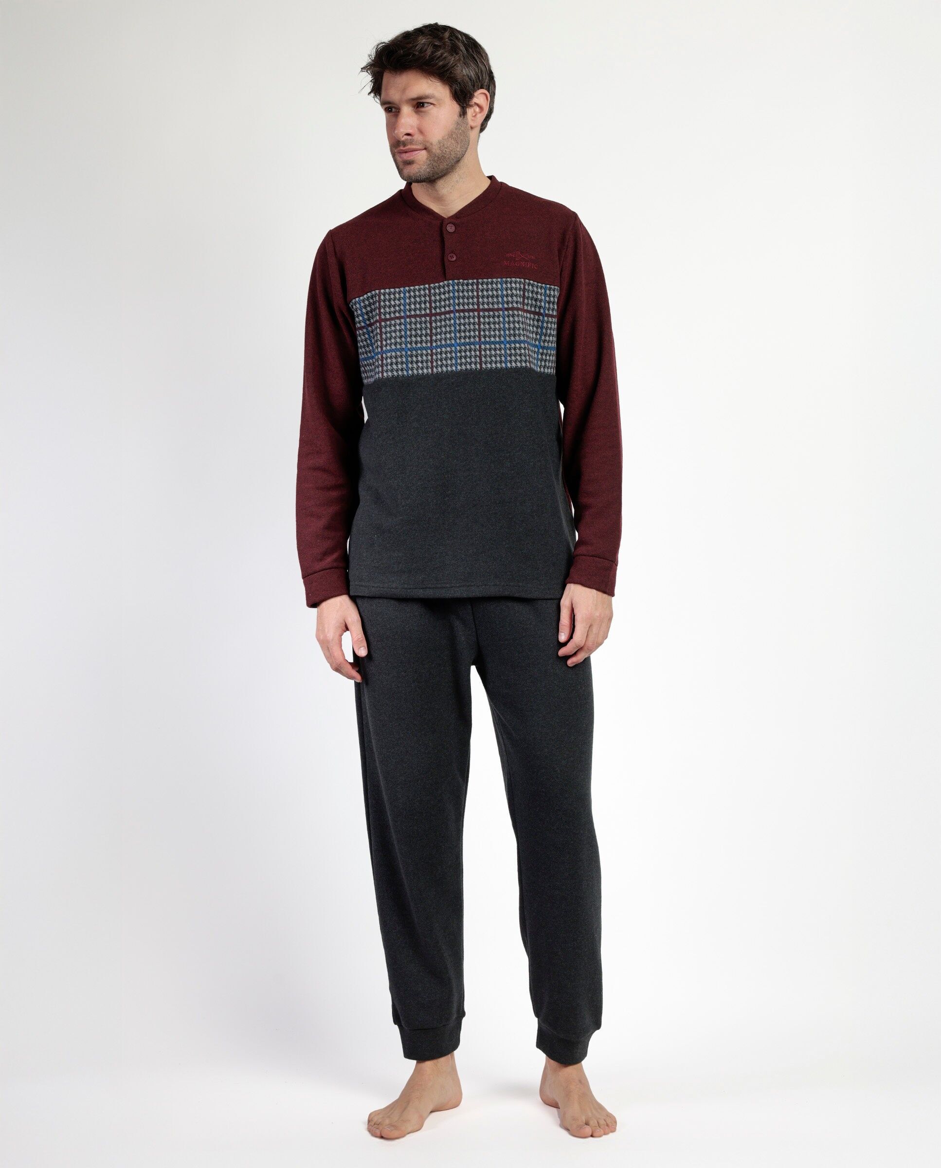 ADMAS MAGNIFIC Herren-Pyjama „Royals“ mit langen Ärmeln und Knopfleiste