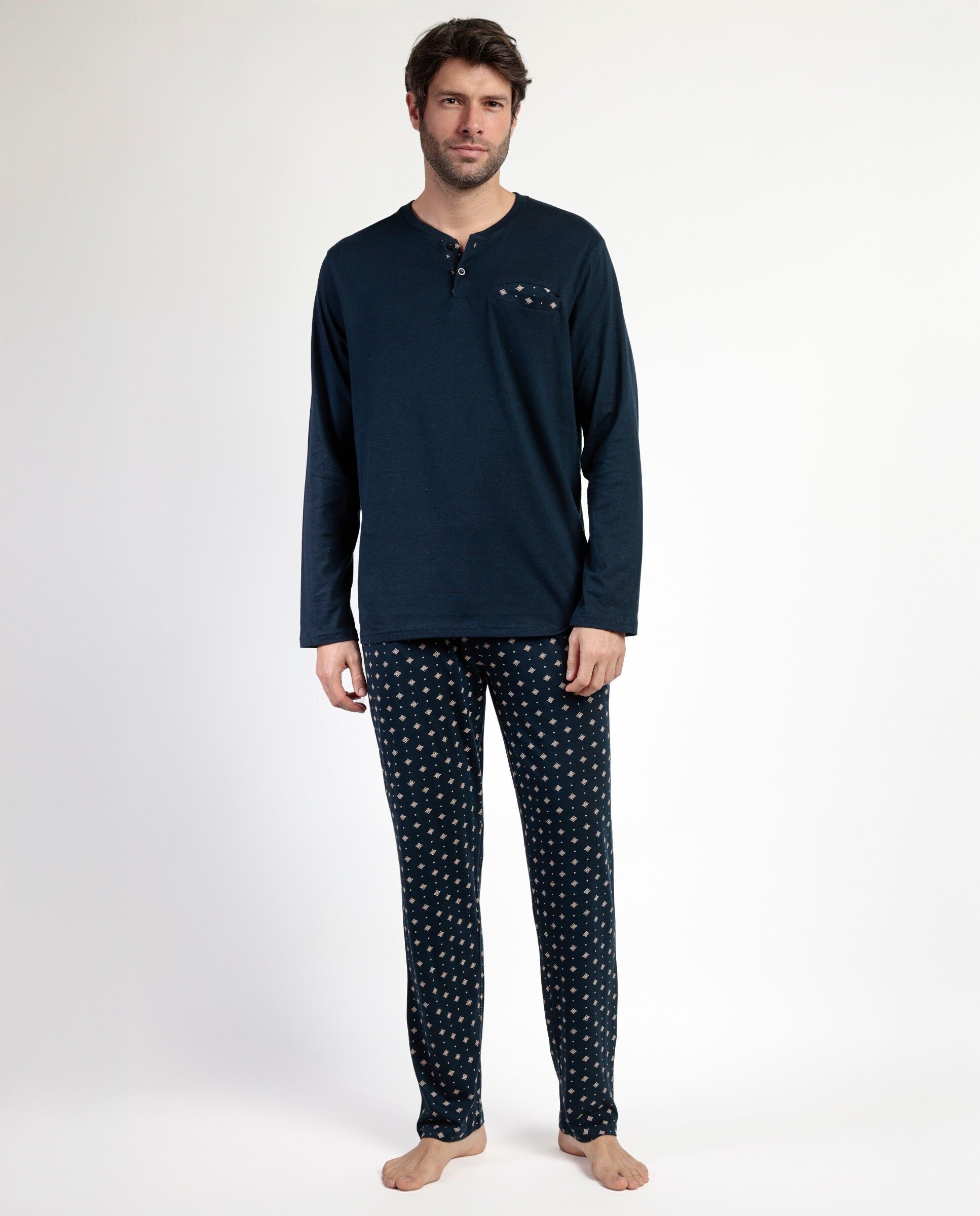 ADMAS CLASSIC Pyjama mit langen Ärmeln und Knopfleiste und klassischer Krawatte für ...