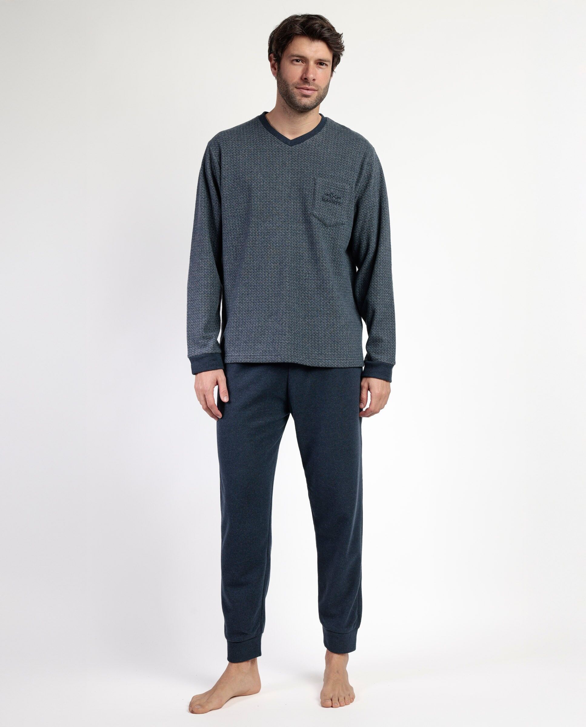 ADMAS MAGNIFIC Herren-Pyjama mit langen Ärmeln, Pico Grigio