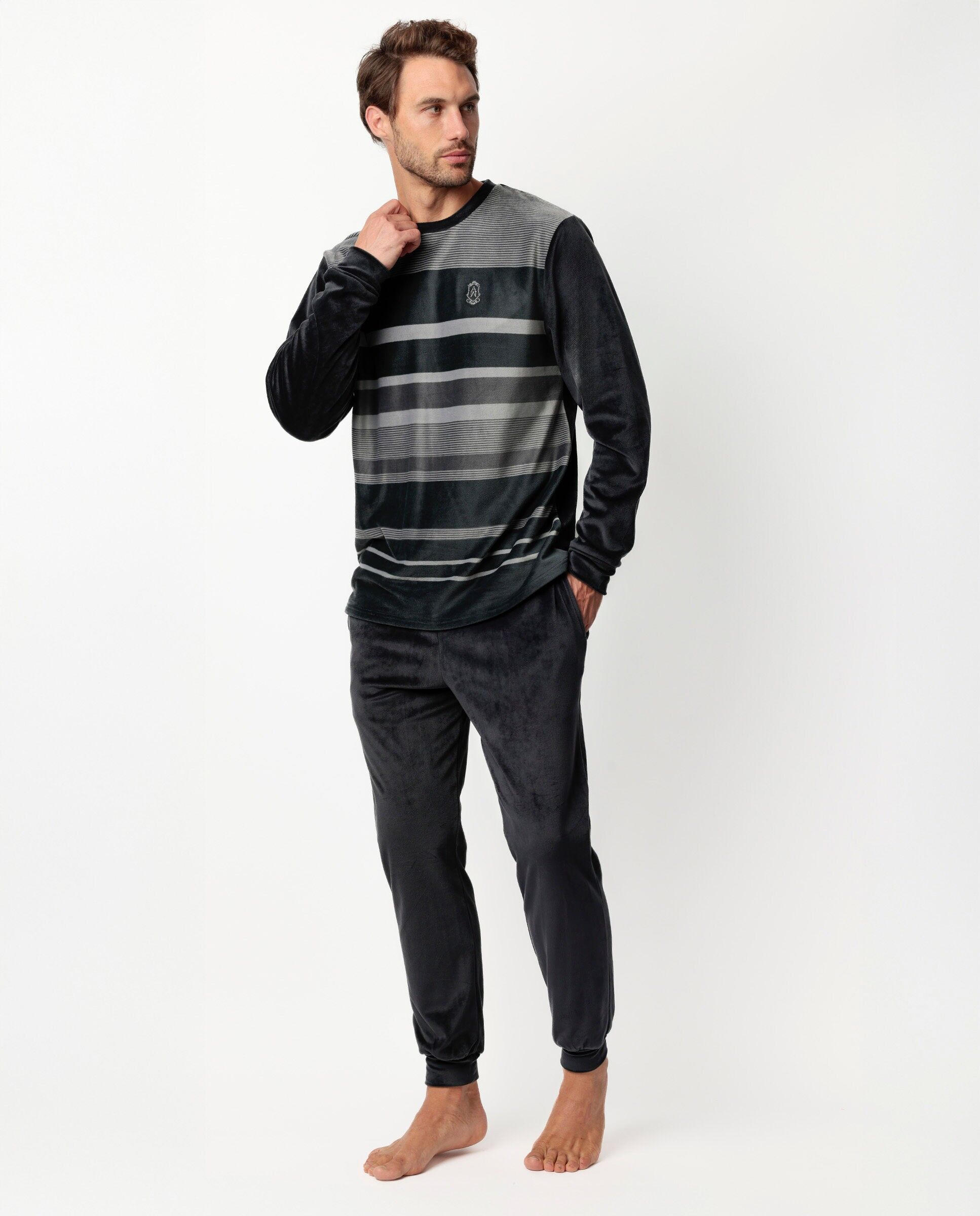ADMAS CLASSIC Langärmliger Pyjama mit Samtstreifen ...