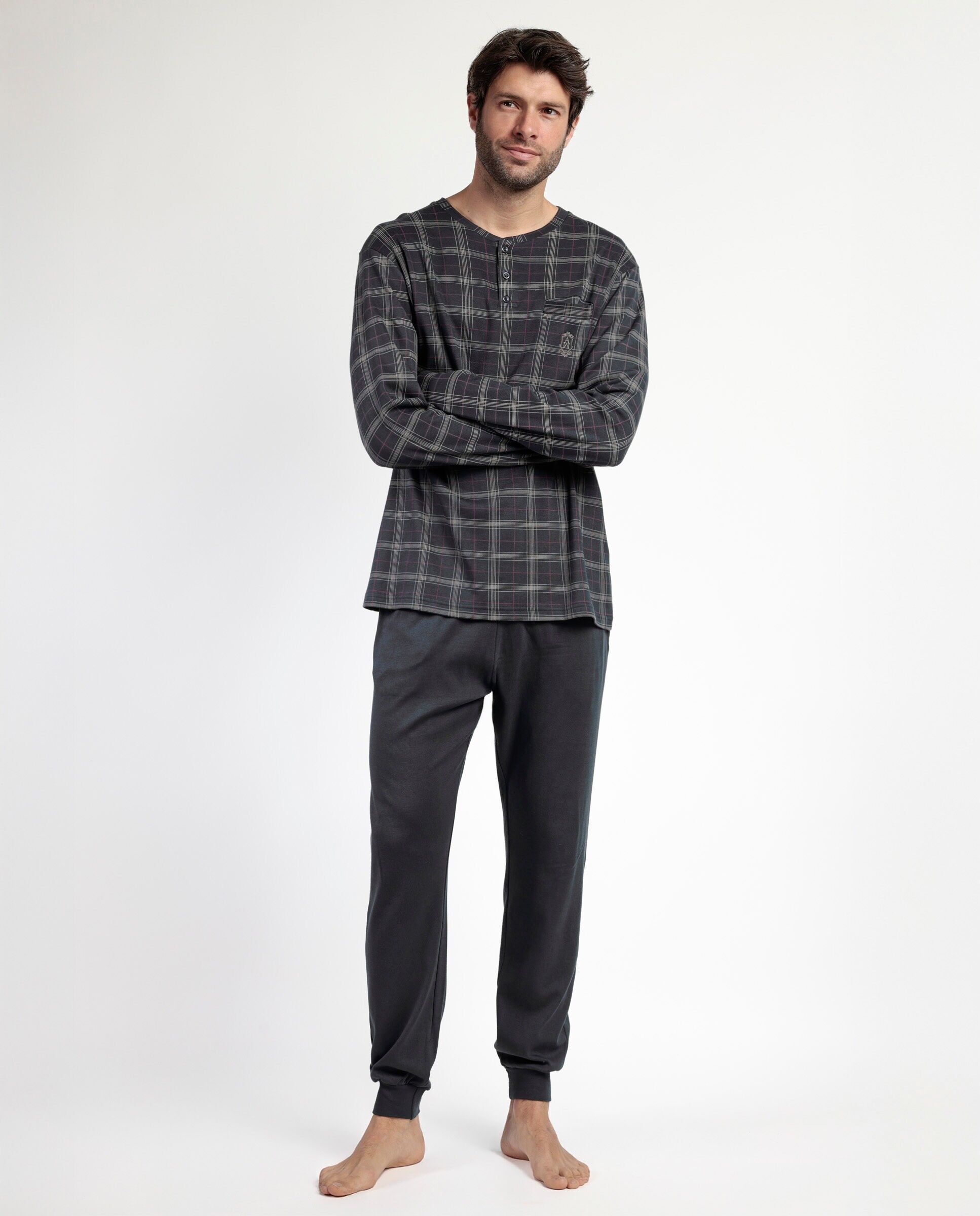 ADMAS CLASSIC Herren-Pyjama mit langen Ärmeln und Knopfleiste in Zimt