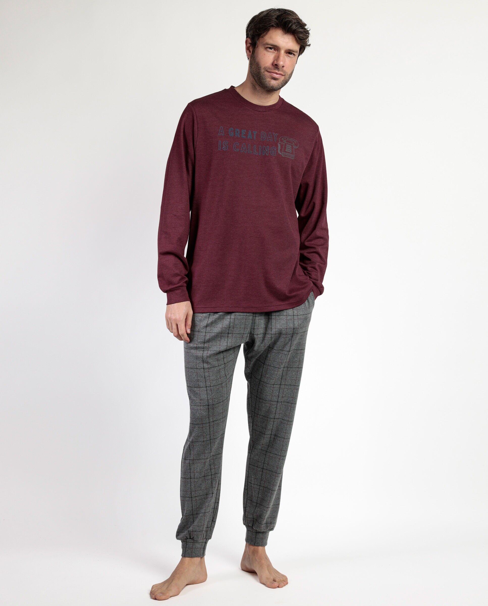 STAY AT HOME Herren Calling Langarm-Pyjama