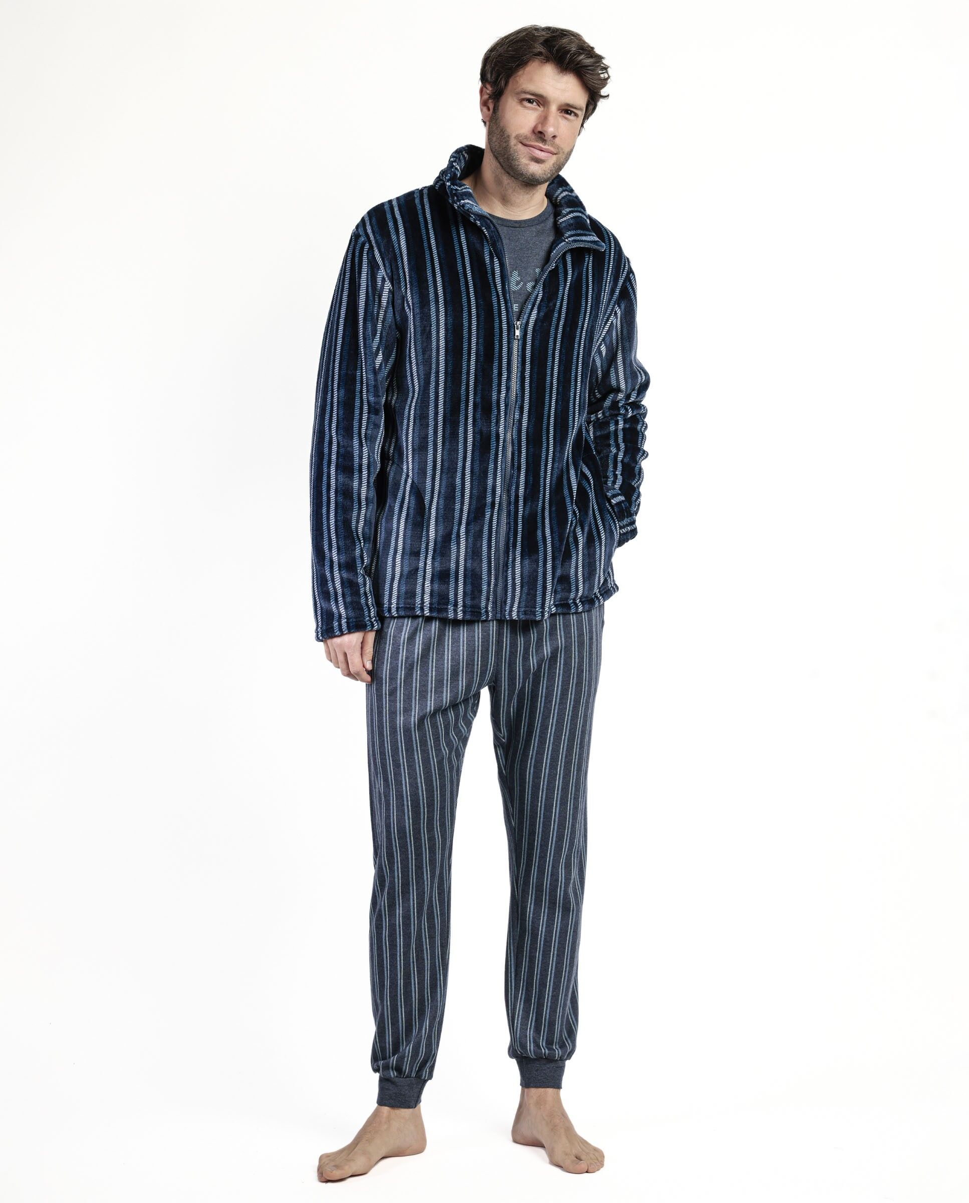 STAY AT HOME Warmer Italic Langarm-Bademantel für Herren