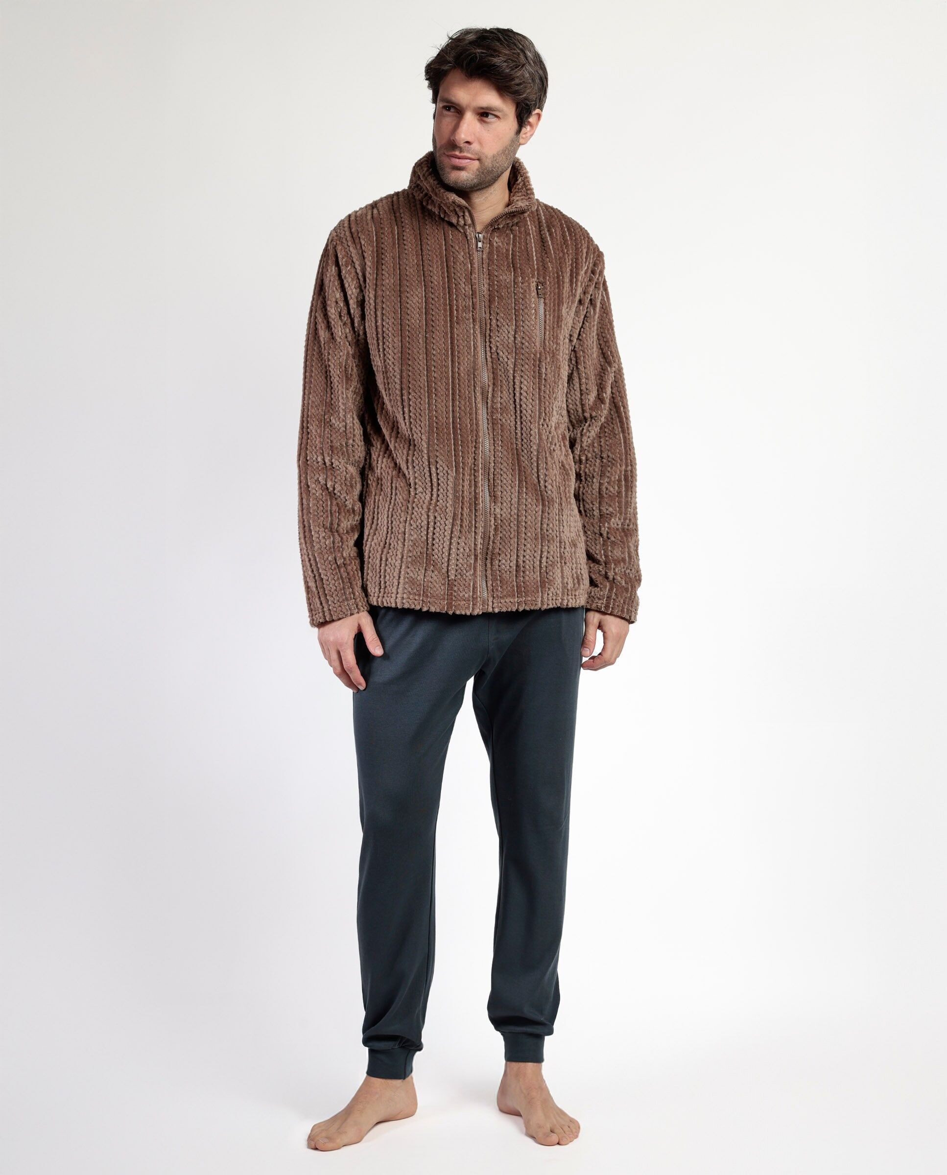 ADMAS CLASSIC Warmer Zimt-Langarm-Bademantel für Herren