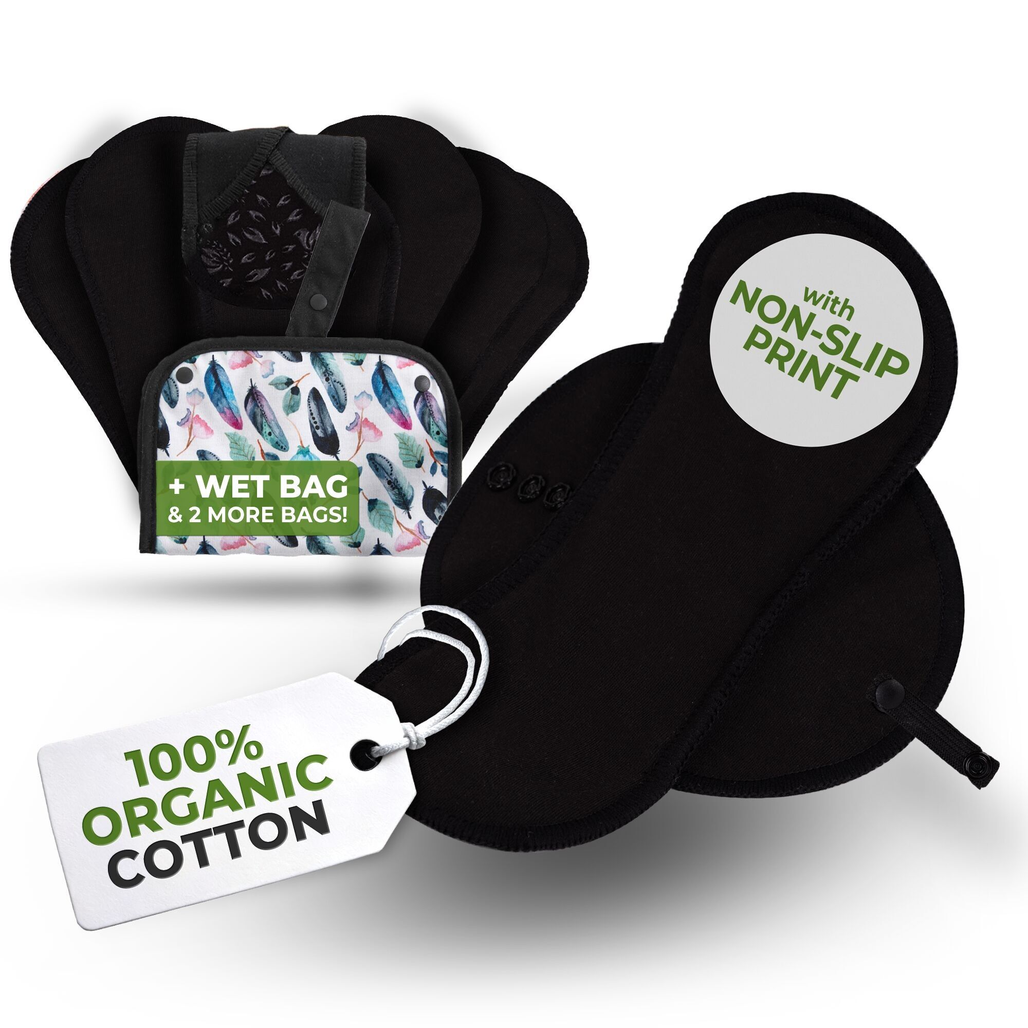 Salvaslip antiscivolo riutilizzabili per ragazze adolescenti (piccoli, confezione da 7) - Black Witch