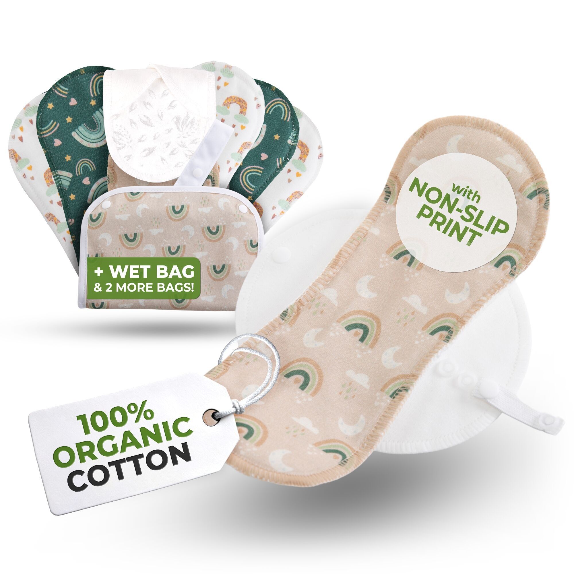 Salvaslip antiscivolo riutilizzabili per ragazze adolescenti (piccoli, confezione da 7) - Rainbow Glow