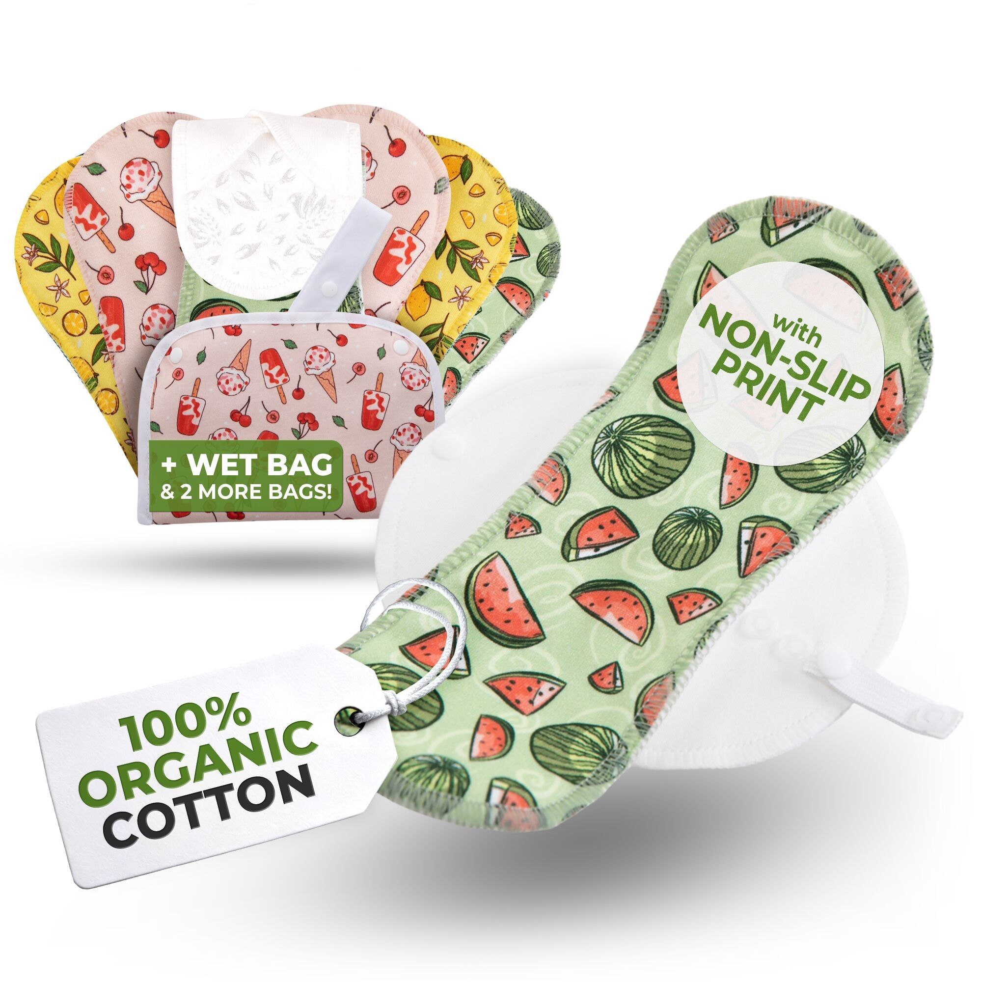 Salvaslip antiscivolo riutilizzabili per ragazze adolescenti (piccoli, confezione da 7) - Fruit Splash