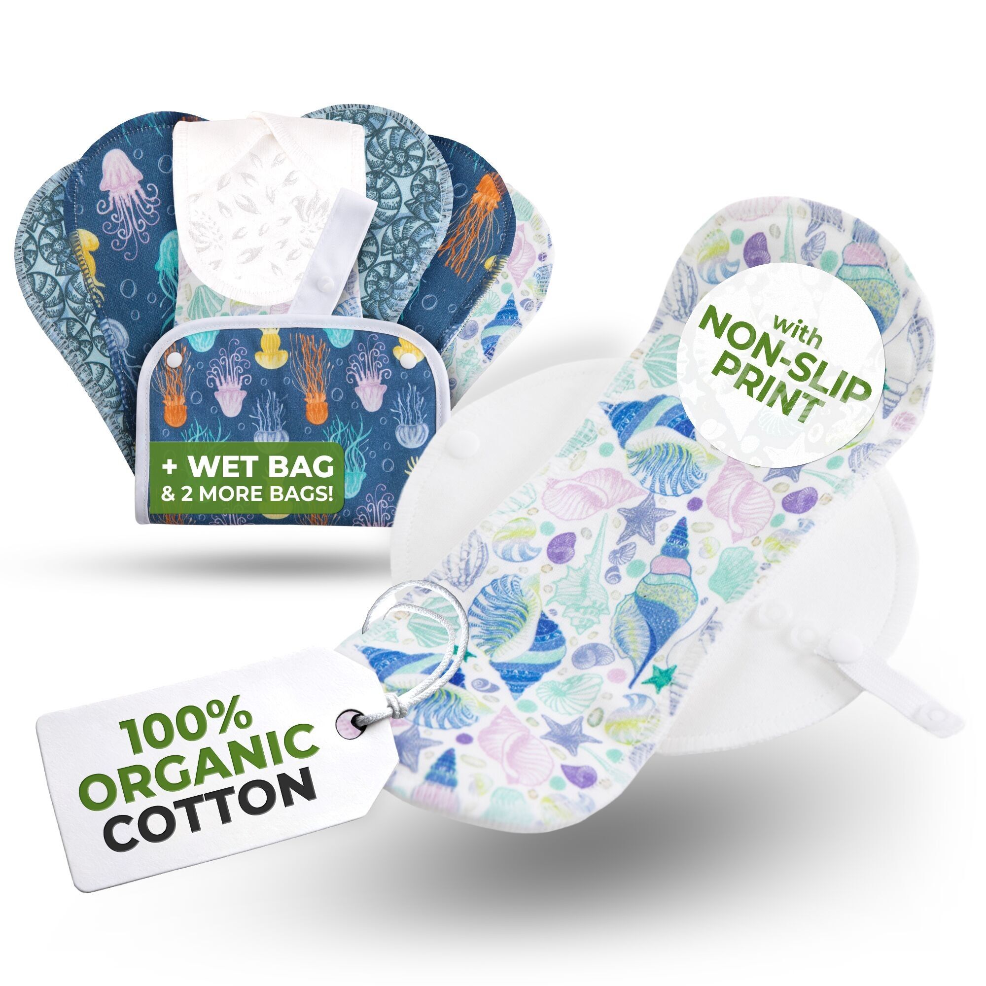 Salvaslip antiscivolo riutilizzabili per ragazze adolescenti (piccoli, confezione da 7) - Coastal