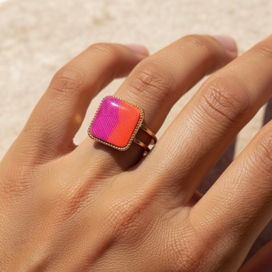 Anello quadrato arancio fuchsia - Sonnenuntergangsquadrat