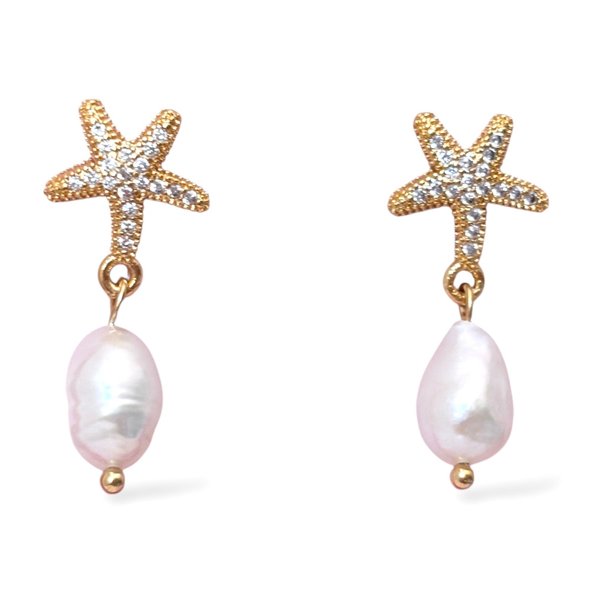 Orecchini Asteria - marina e Perla barocca placcato oro 18K