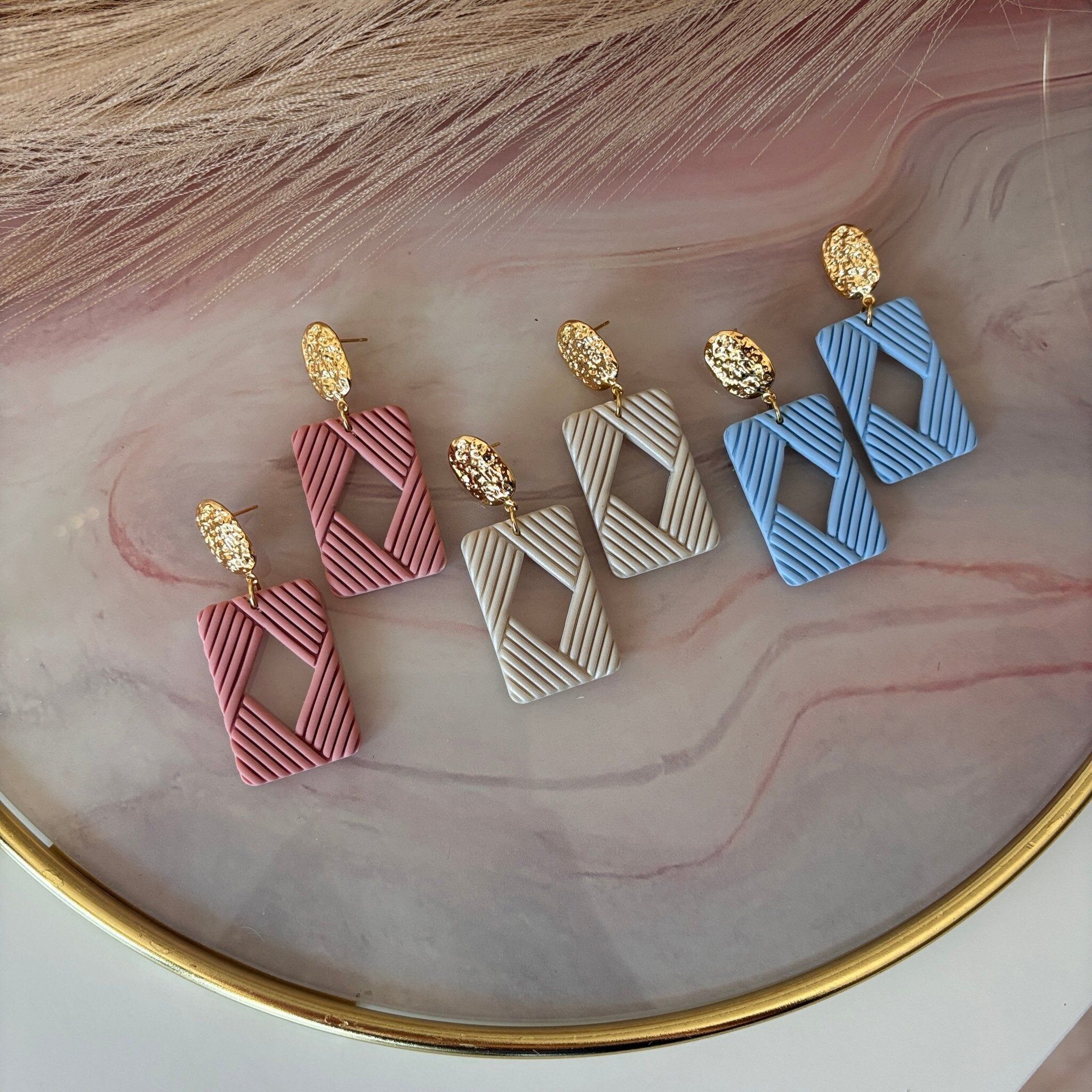 Orecchini artigianali rettangolari placcato oro 18k - Bordo