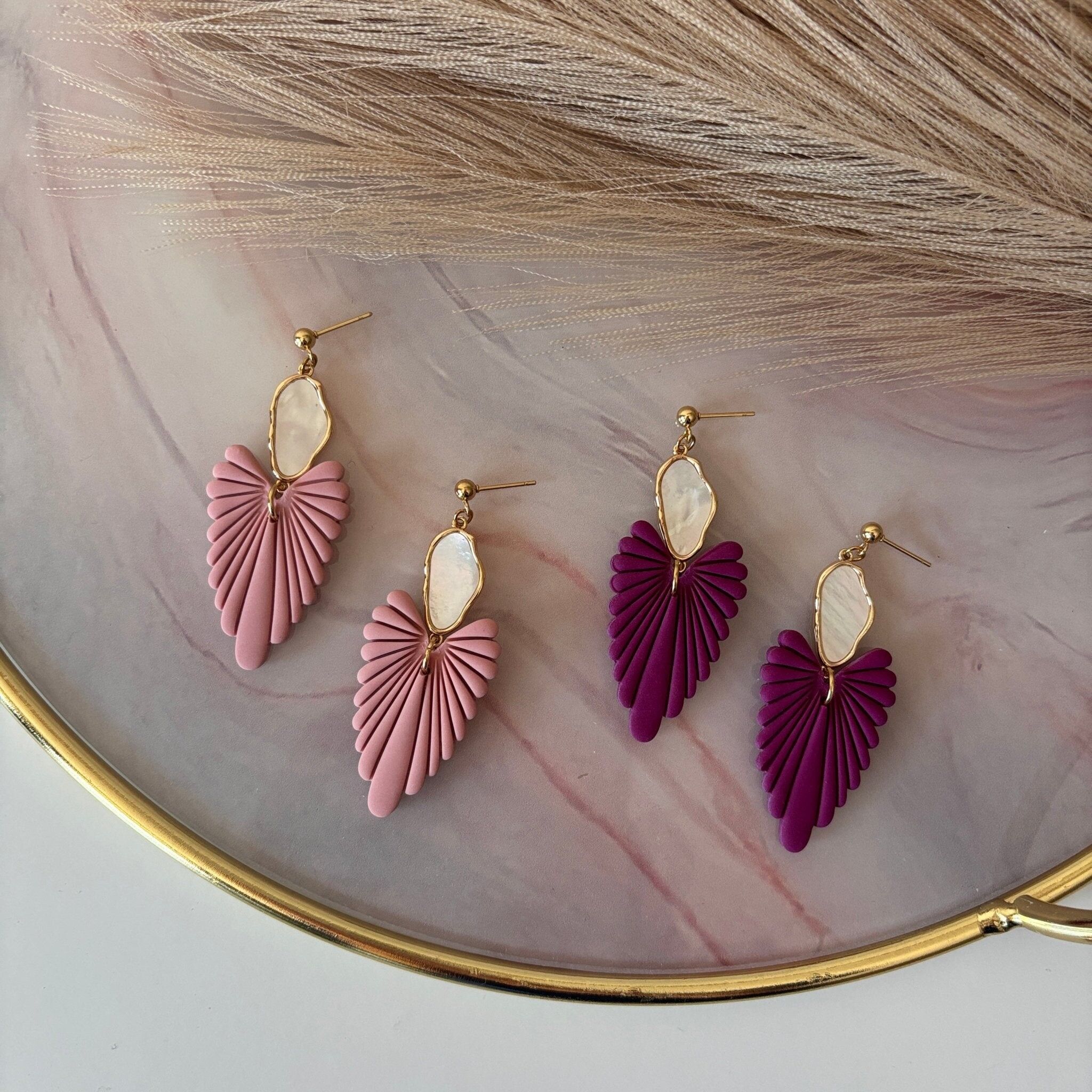 Orecchini Artigianali Foglia con Madreperla - Nacre Dream