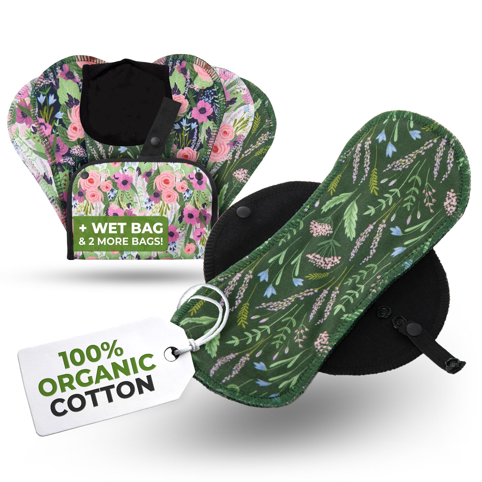 Salvaslip riutilizzabili EcoComfort in cotone biologico per donne e adolescenti (piccoli, confezione da 7) - Botanical