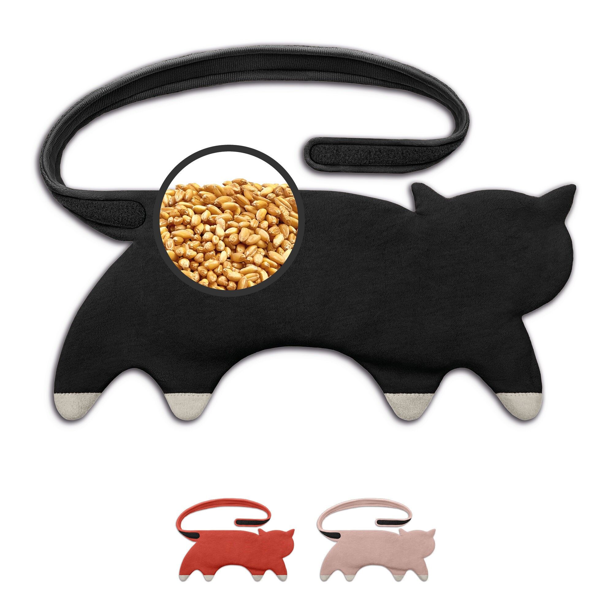 Organic grain pillow, microwave-safe with 10 chambers, heat pad made from 100% natural materials, washable cover, natural relief for stomach and period pain, Coco the cat