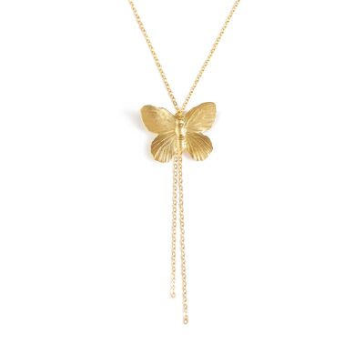 Collier papillon mi-long plaqué or 18 carats