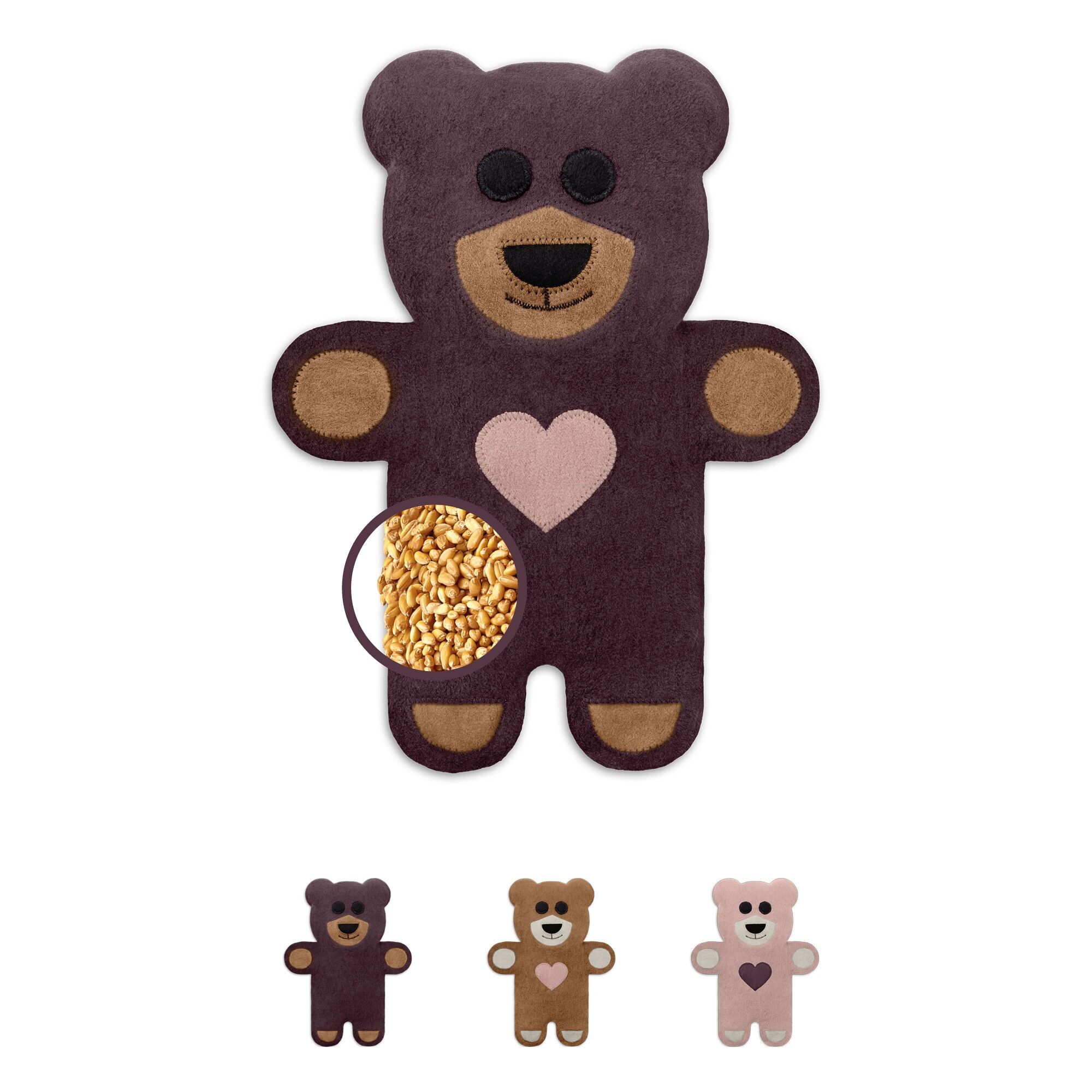 Organic grain pillow for the microwave, washable cover, natural relief for stomach and period pain, heat pad bear teddy