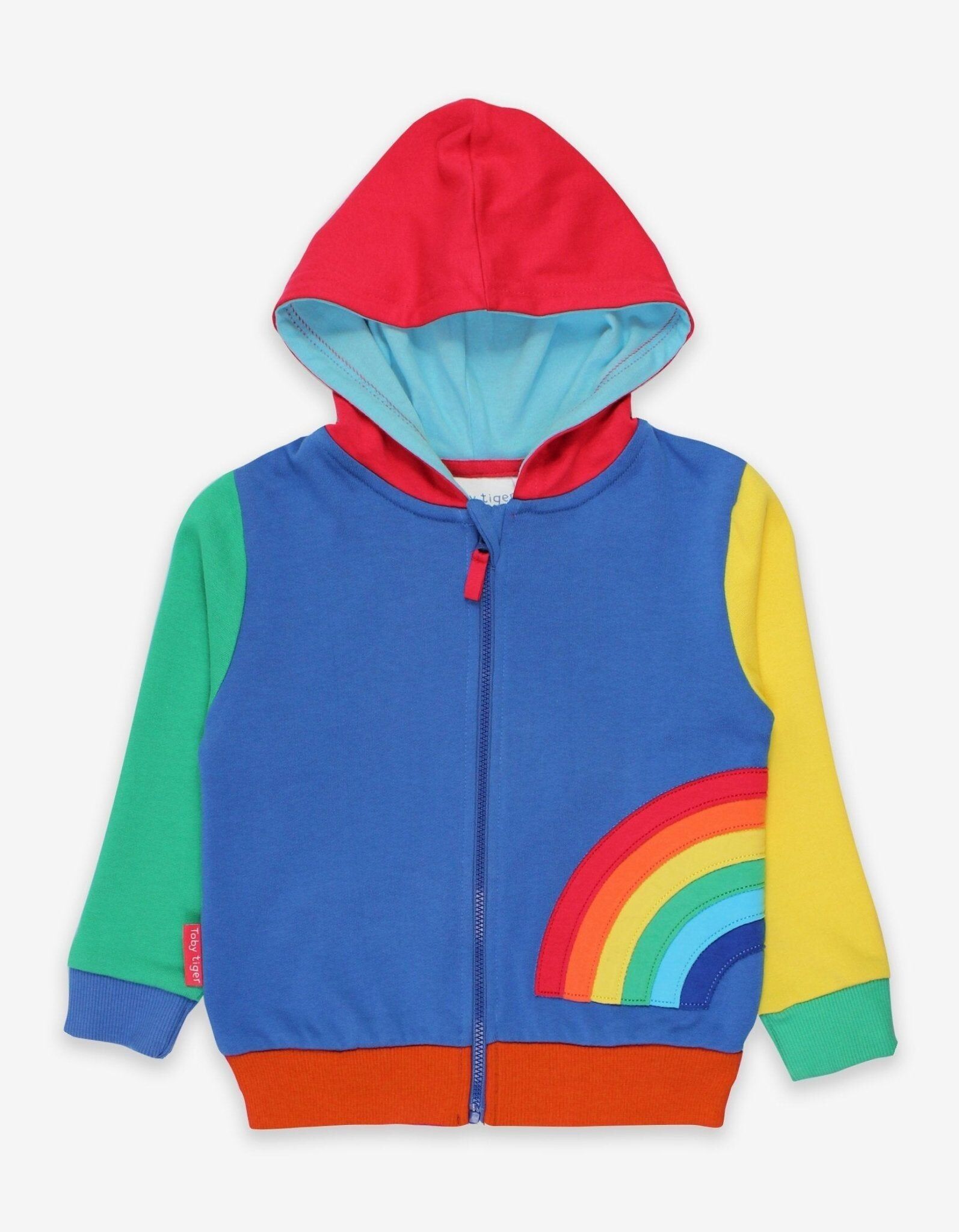 Felpa con cappuccio con applique arcobaleno organico
