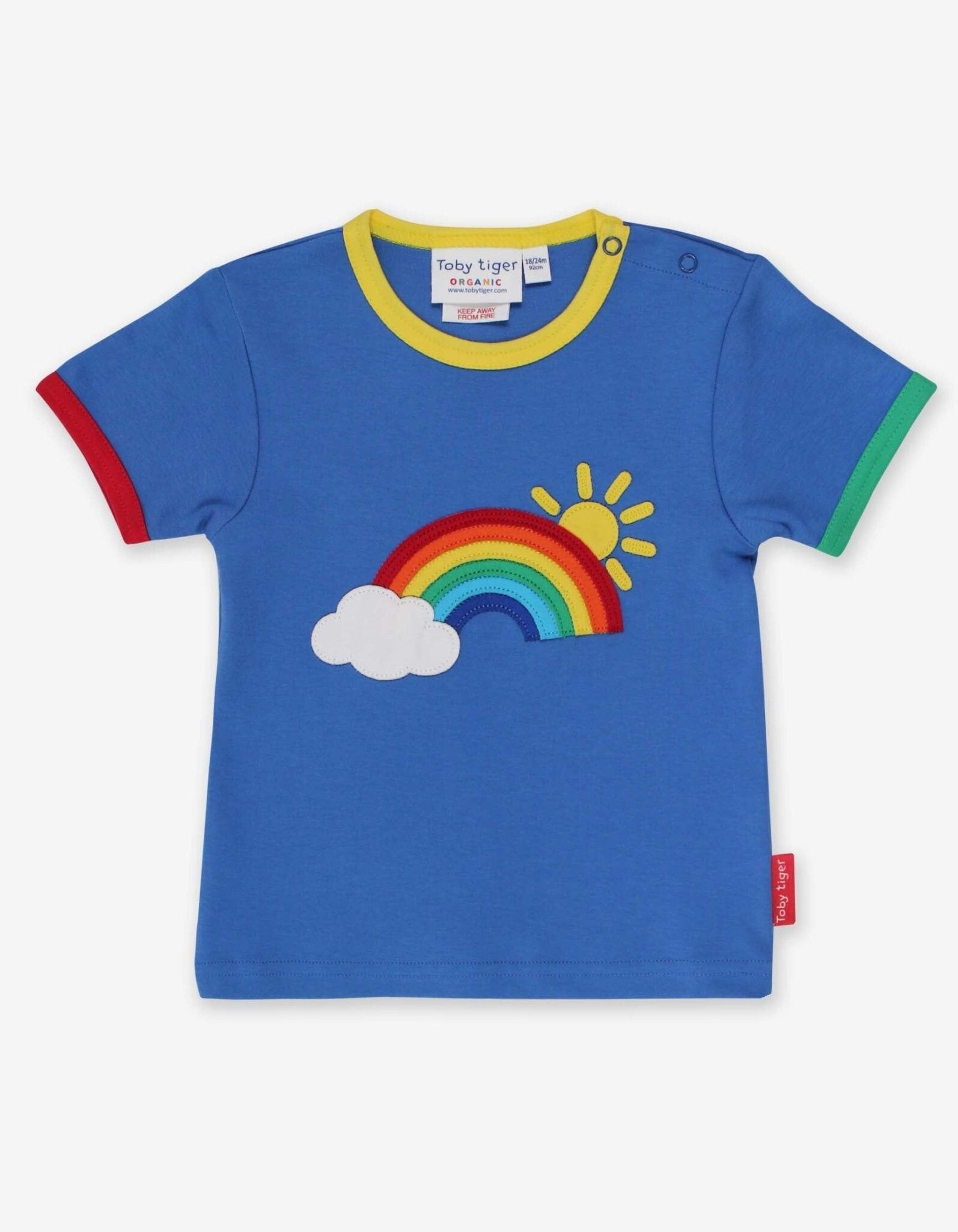 T-shirt organica con applicazione di sole e nuvola arcobaleno