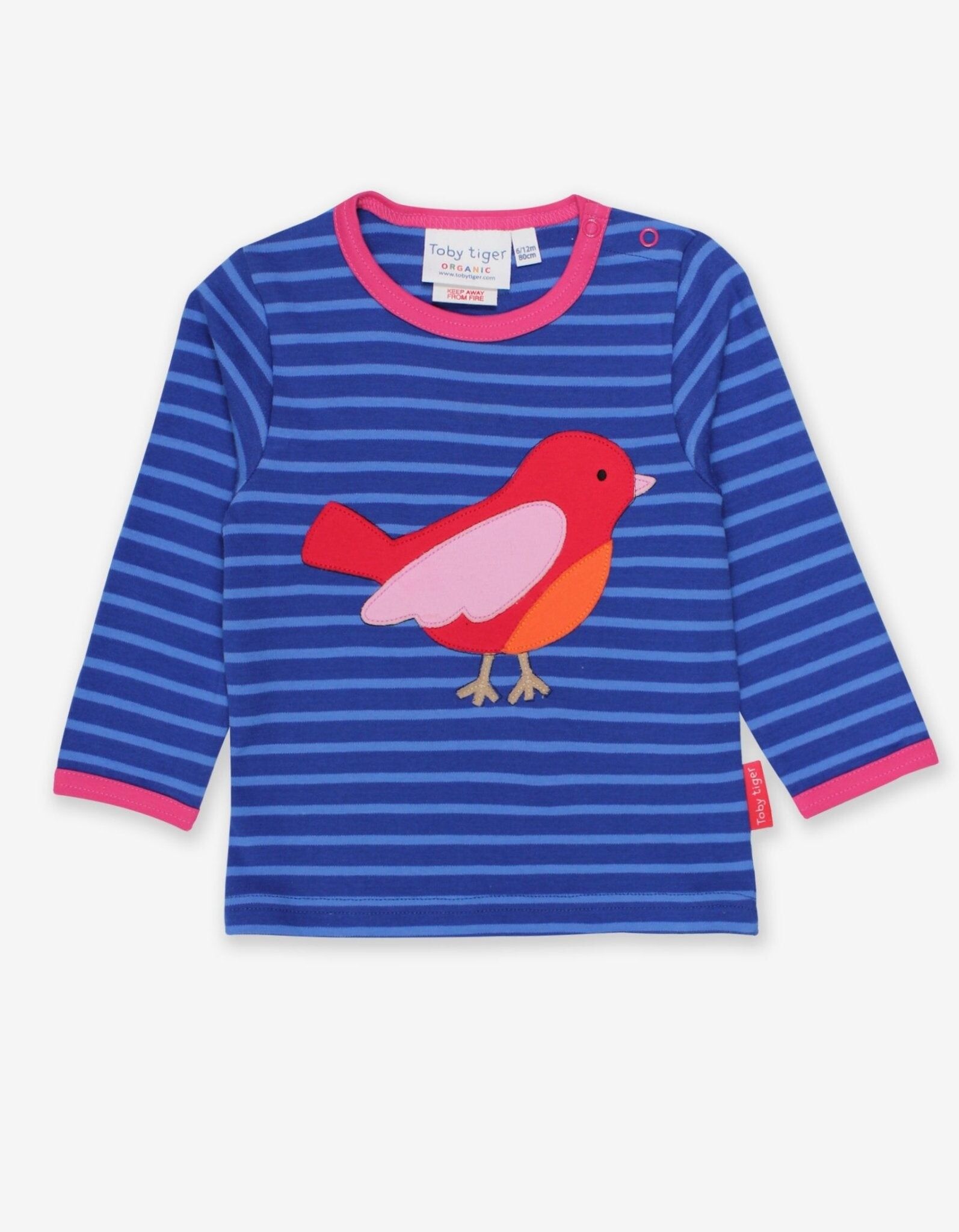 Bio-T-Shirt mit roter Vogel-Applikation