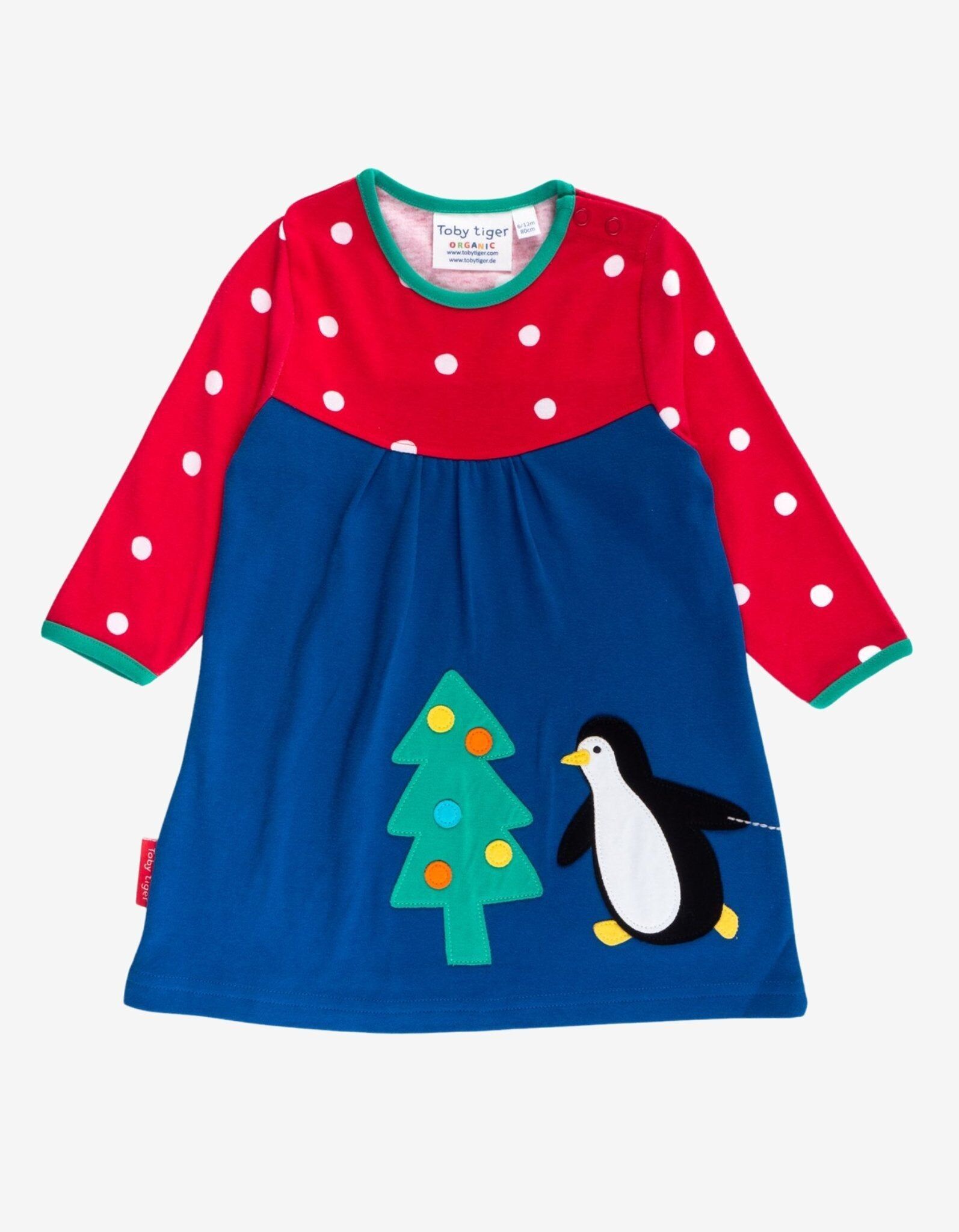 Bio-T-Shirt-Kleid mit weihnachtlicher Pinguin-Applikation